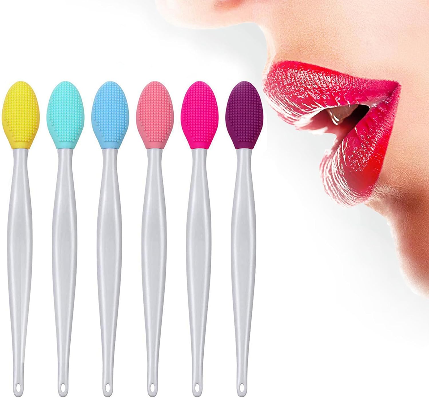 6PCS Lip Scrub Brush Tool,Double-Sided Silicone Exfoliating Lips Brushes,Gentle Exfoliator Scrubber for Smooth,Soft,Bright,Fuller Healthy - Image 1