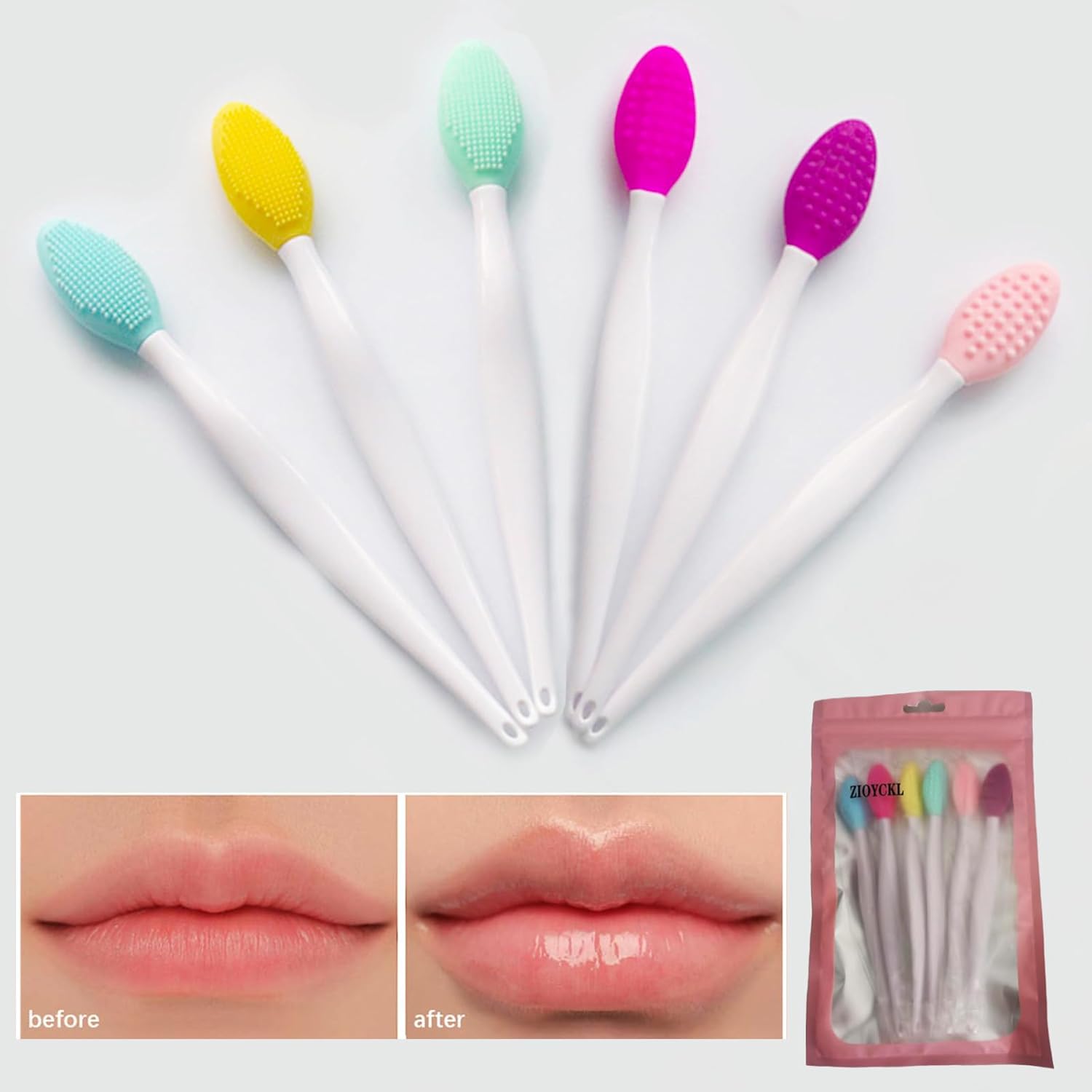 6PCS Lip Scrub Brush Tool,Double-Sided Silicone Exfoliating Lips Brushes,Gentle Exfoliator Scrubber for Smooth,Soft,Bright,Fuller Healthy - Image 4