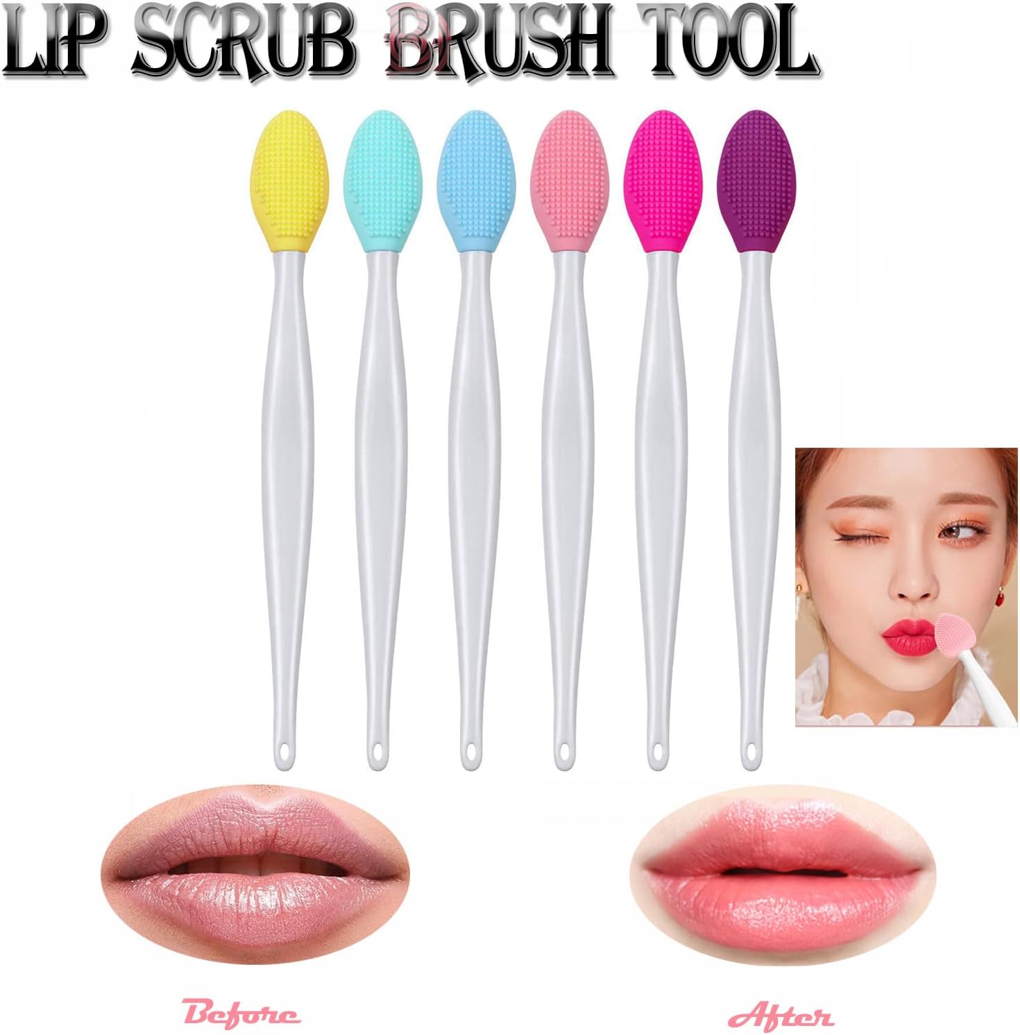6PCS Lip Scrub Brush Tool,Double-Sided Silicone Exfoliating Lips Brushes,Gentle Exfoliator Scrubber for Smooth,Soft,Bright,Fuller Healthy - Image 6