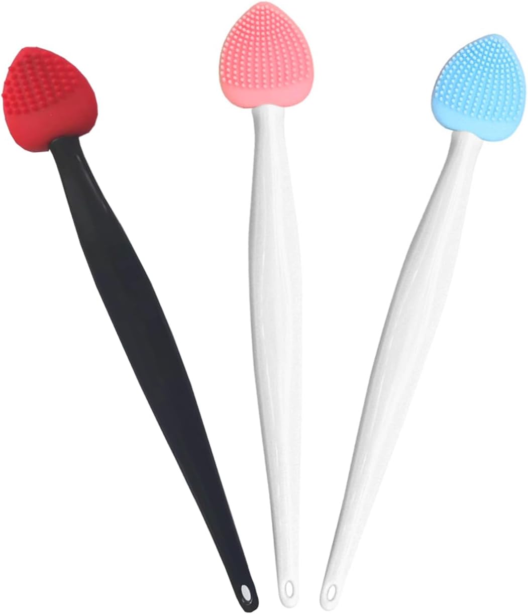 Lip Scrub Brush Tool,Double-Sided Silicone Exfoliating Brushes Kits,Gentle Exfoliator Scrubber for Smooth,Soft,Bright,Fuller Healthy Lips (3 Colors) Heart - 3 Colors - Image 8