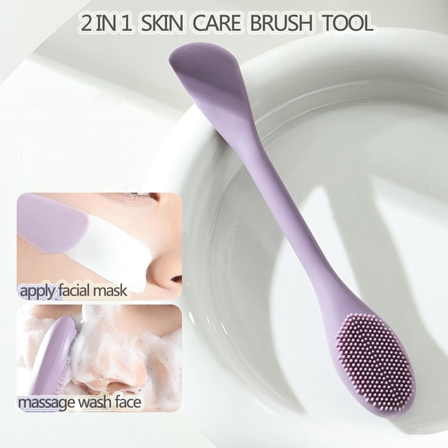 Silicone Face Mask Applicator Brush,Soft DIY Skincare Tools,Scrubber Exfoliator,Facial Cleansing Brush for Deep Gentle Exfoliating (Pink/Purple) Pink/Purple - Image 2