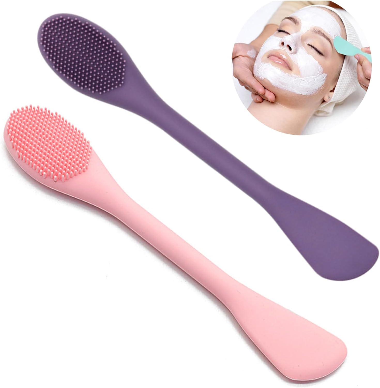 Silicone Face Mask Applicator Brush,Soft DIY Skincare Tools,Scrubber Exfoliator,Facial Cleansing Brush for Deep Gentle Exfoliating (Pink/Purple) Pink/Purple - Image 4