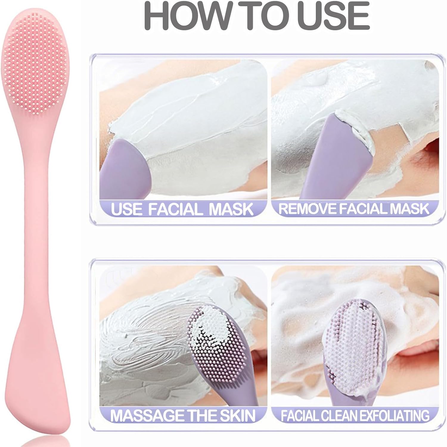 Silicone Face Mask Applicator Brush,Soft DIY Skincare Tools,Scrubber Exfoliator,Facial Cleansing Brush for Deep Gentle Exfoliating (Pink/Purple) Pink/Purple - Image 7