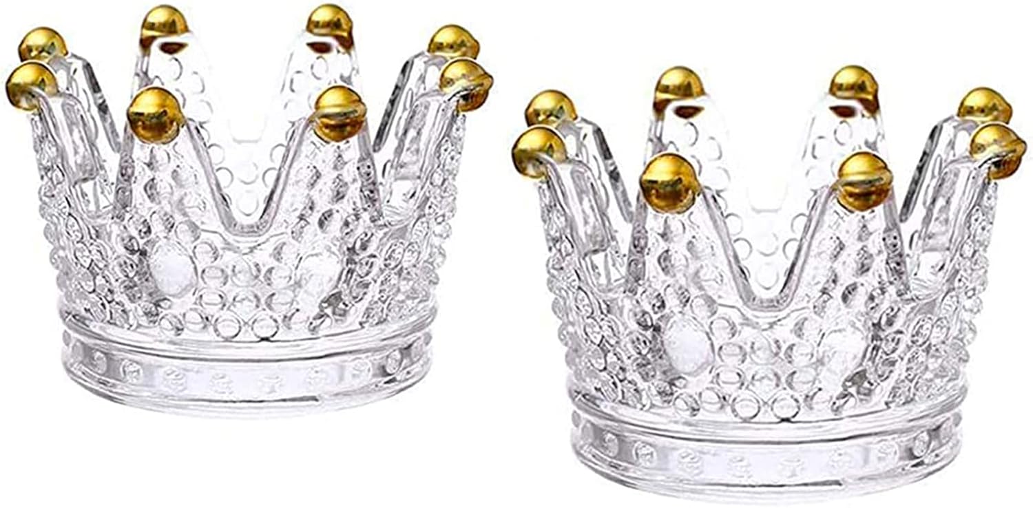 2PCS Crown Votive Candle Holder,Crown Tea Light Candlestick Ornament,Mini Crown,Tealight Holder,Jewelry Ring Holder,for Weddings Party Home Decor Set (Golden, 2PCS) Golden - Image 1