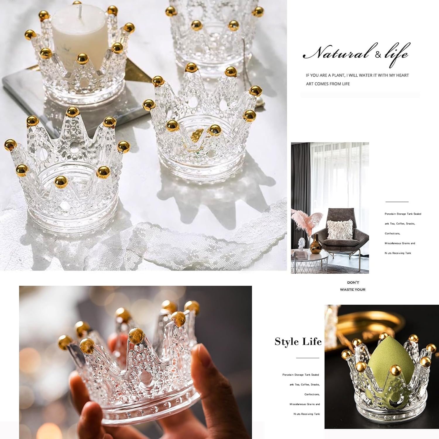 2PCS Crown Votive Candle Holder,Crown Tea Light Candlestick Ornament,Mini Crown,Tealight Holder,Jewelry Ring Holder,for Weddings Party Home Decor Set (Golden, 2PCS) Golden - Image 3