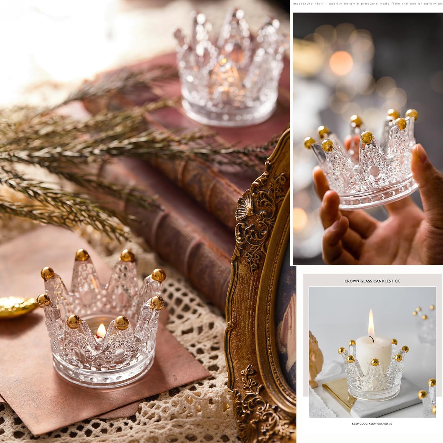 2PCS Crown Votive Candle Holder,Crown Tea Light Candlestick Ornament,Mini Crown,Tealight Holder,Jewelry Ring Holder,for Weddings Party Home Decor Set (Golden, 2PCS) Golden - Image 6