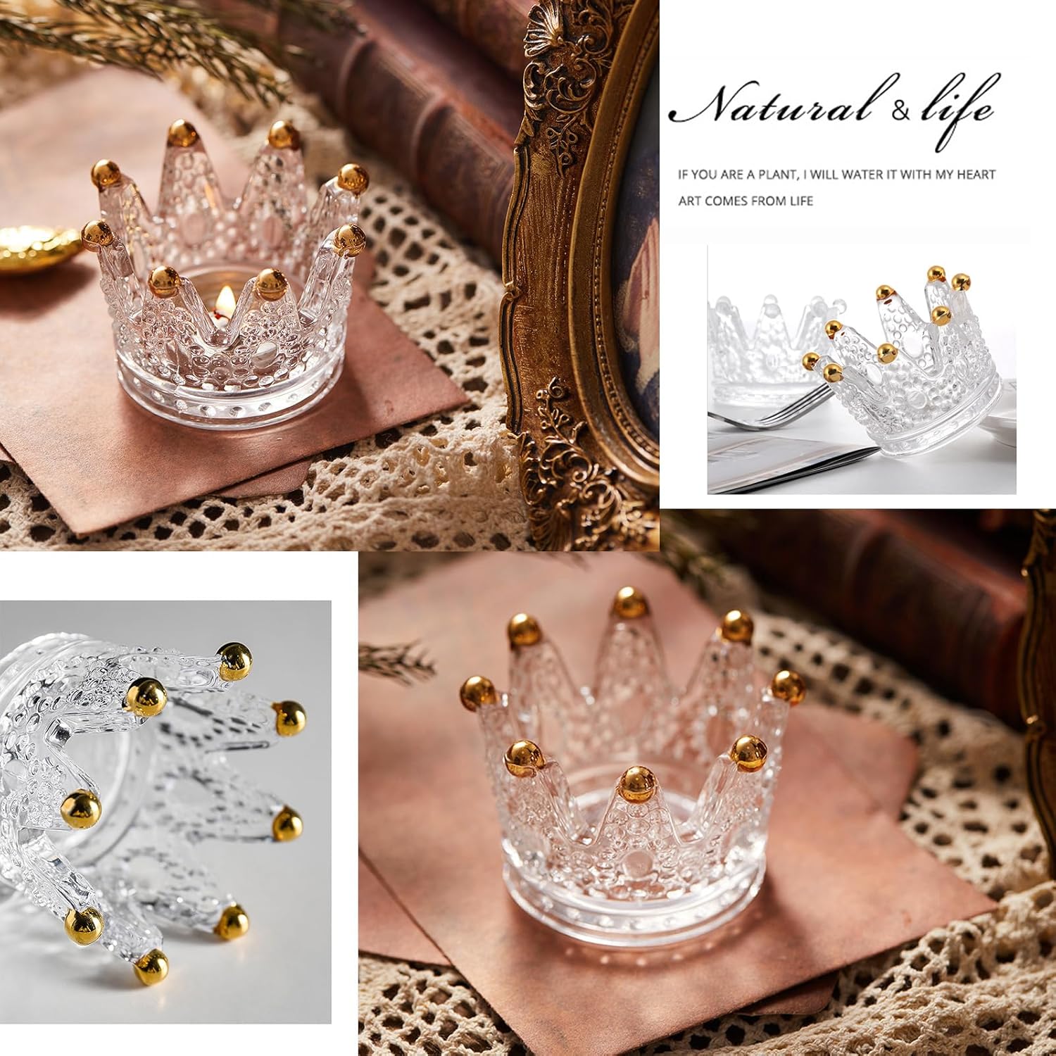 2PCS Crown Votive Candle Holder,Crown Tea Light Candlestick Ornament,Mini Crown,Tealight Holder,Jewelry Ring Holder,for Weddings Party Home Decor Set (Golden, 2PCS) Golden - Image 7