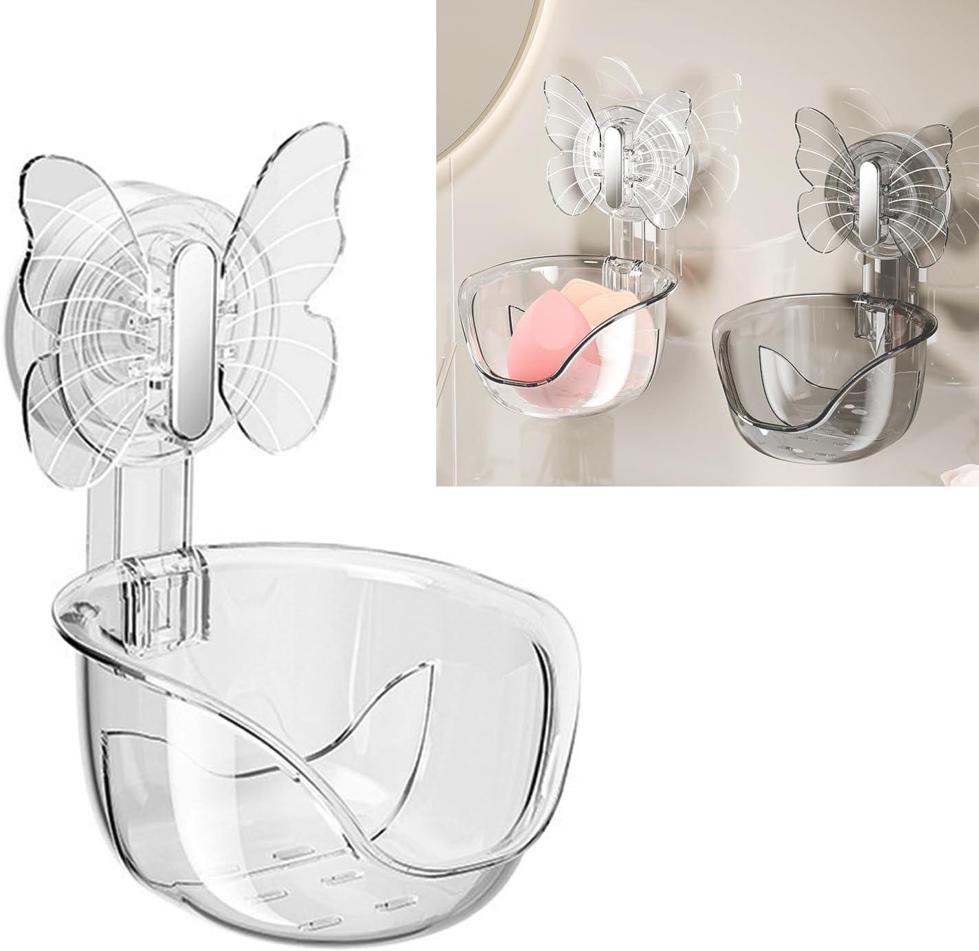Suction Cup Organizer Storage Rack,Waterproof Shower for Dresser,Shower Set,Waterproof Basket Bathroom,Butterfly Clear - Image 1