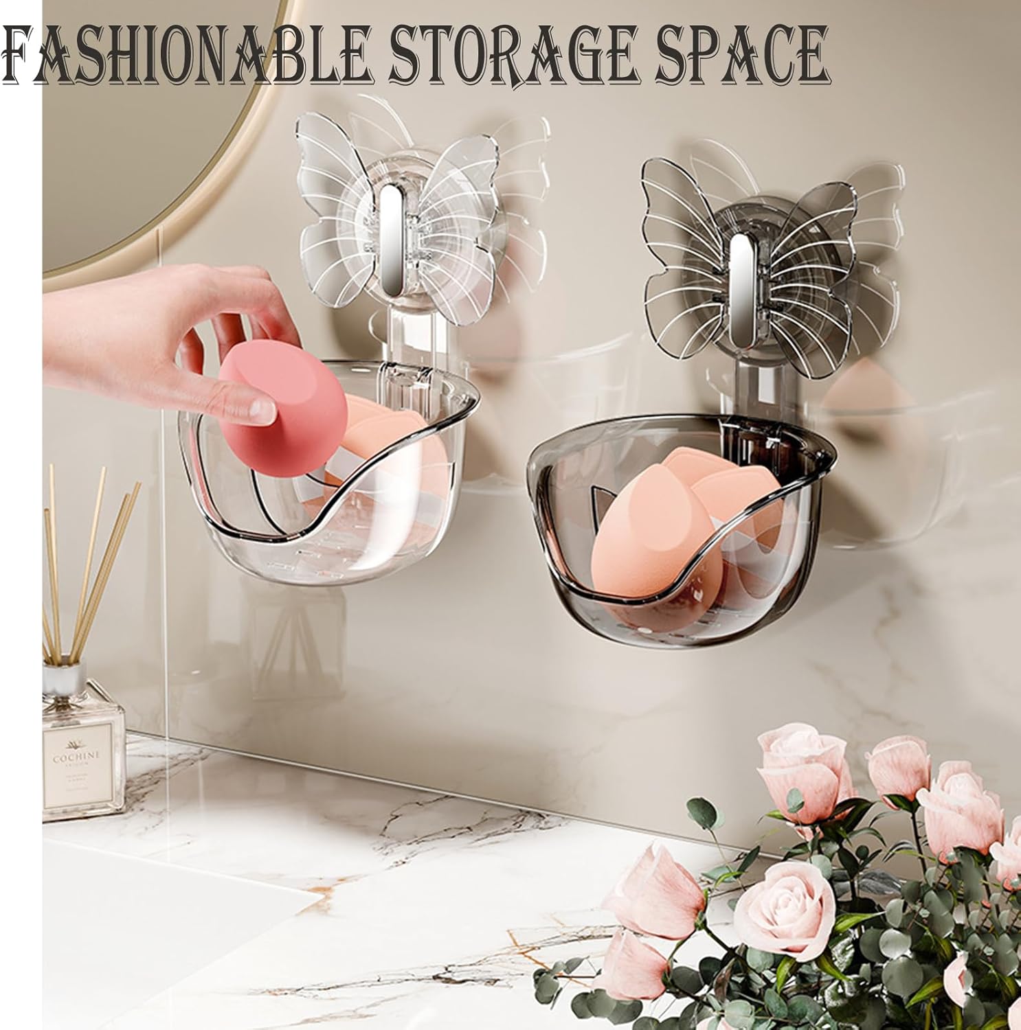 Suction Cup Organizer Storage Rack,Waterproof Shower for Dresser,Shower Set,Waterproof Basket Bathroom,Butterfly Clear - Image 2