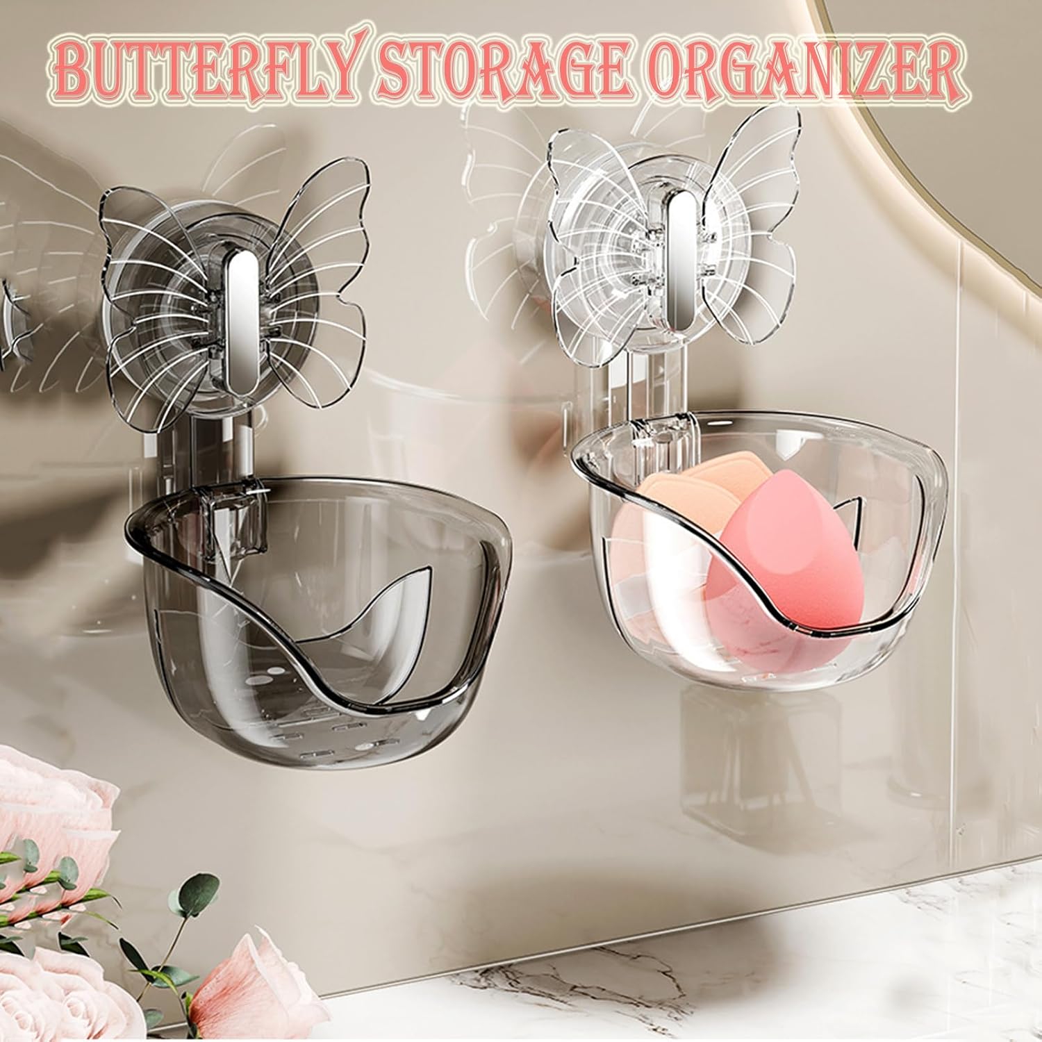 Suction Cup Organizer Storage Rack,Waterproof Shower for Dresser,Shower Set,Waterproof Basket Bathroom,Butterfly Clear - Image 3