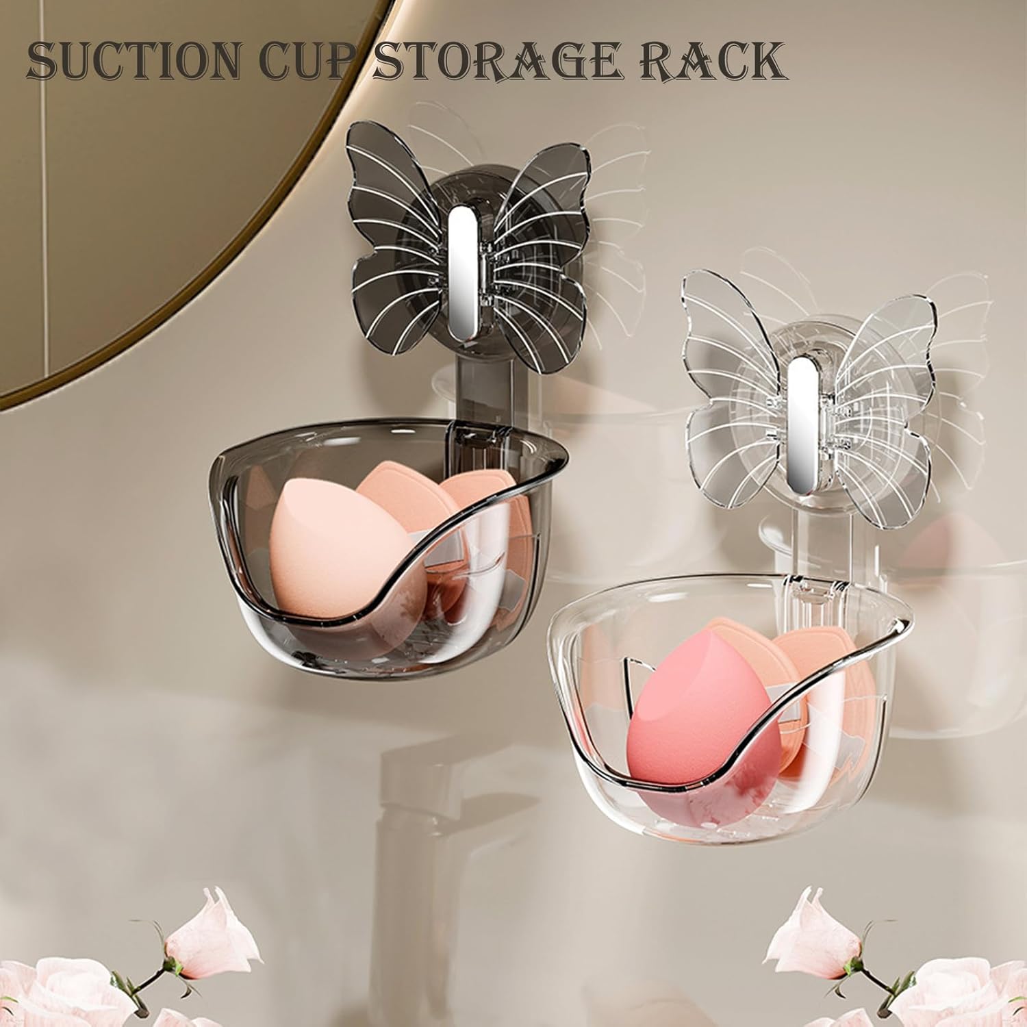 Suction Cup Organizer Storage Rack,Waterproof Shower for Dresser,Shower Set,Waterproof Basket Bathroom,Butterfly Clear - Image 4