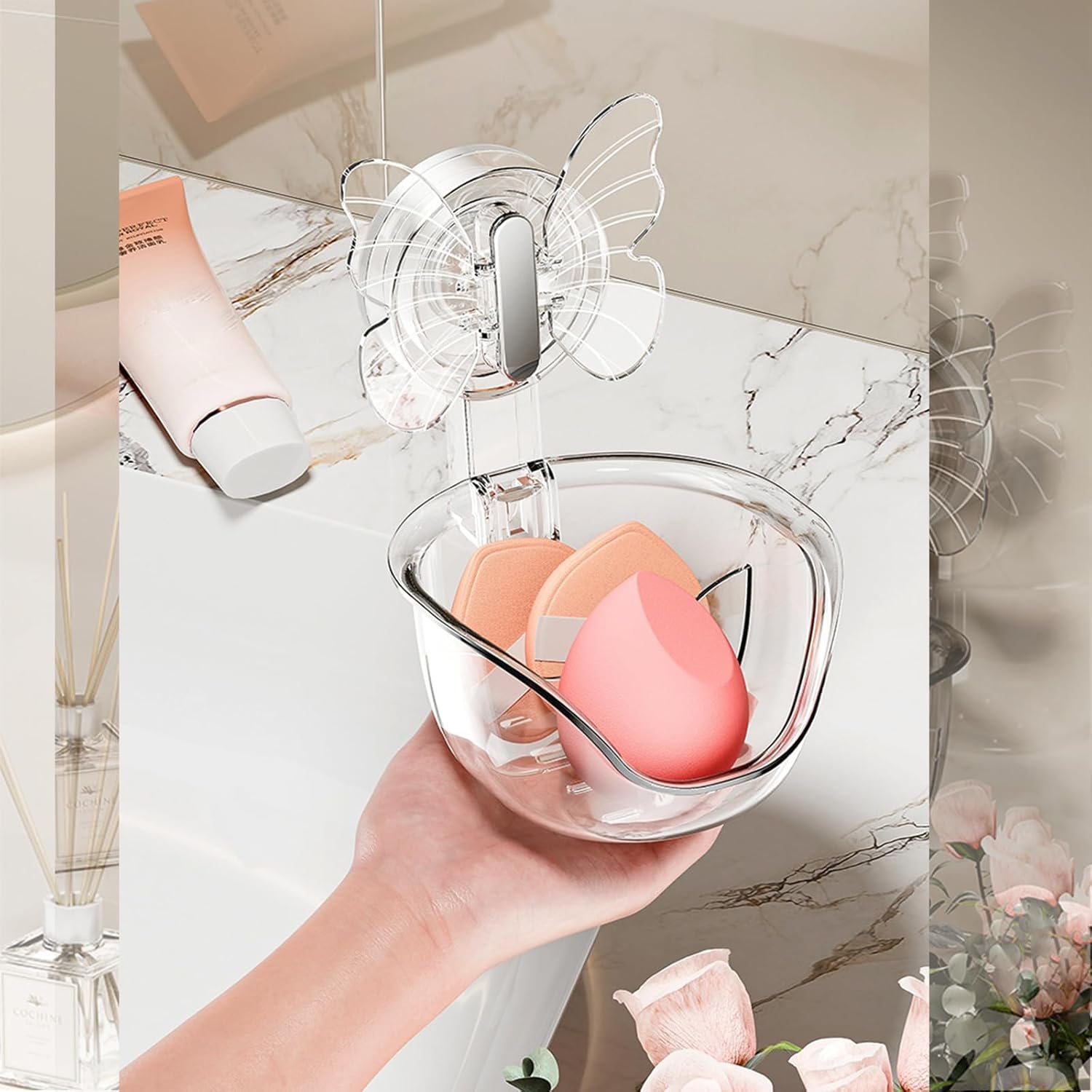 Suction Cup Organizer Storage Rack,Waterproof Shower for Dresser,Shower Set,Waterproof Basket Bathroom,Butterfly Clear - Image 5