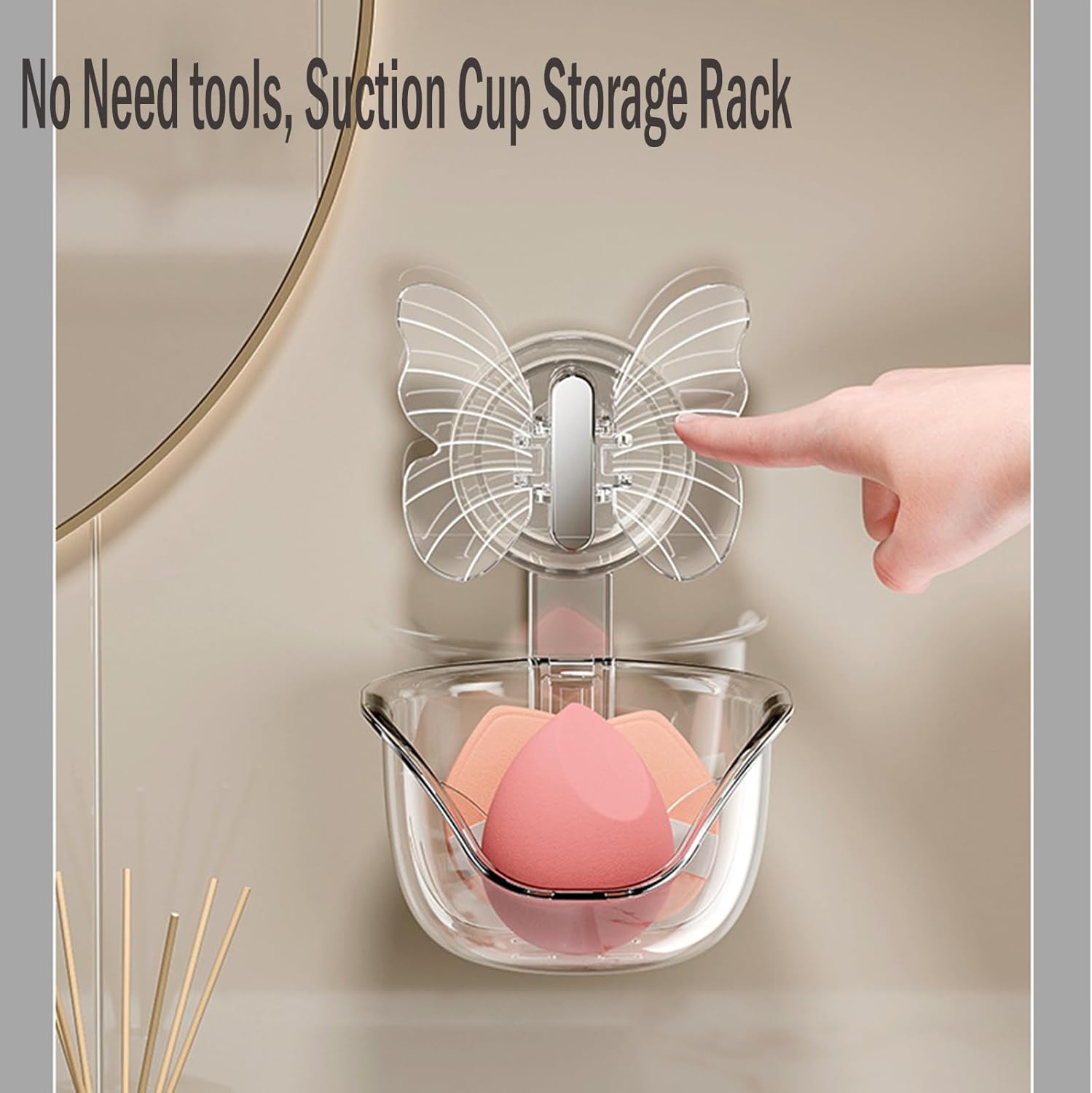 Suction Cup Organizer Storage Rack,Waterproof Shower for Dresser,Shower Set,Waterproof Basket Bathroom,Butterfly Clear - Image 8