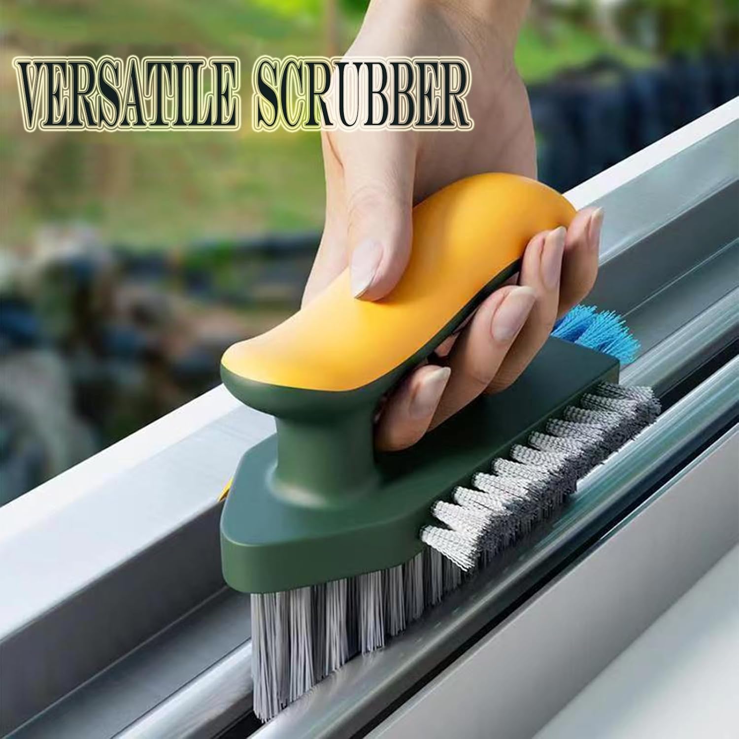 4-in-1 Grout Brush with Squeegee,Durable Bristles,Heavy-Duty Scrub Brushes for Cleaning Stiff Bristles Bathroom & Kitchen,Tile Floors Wall/Corner/Window (Green) Green - Image 2