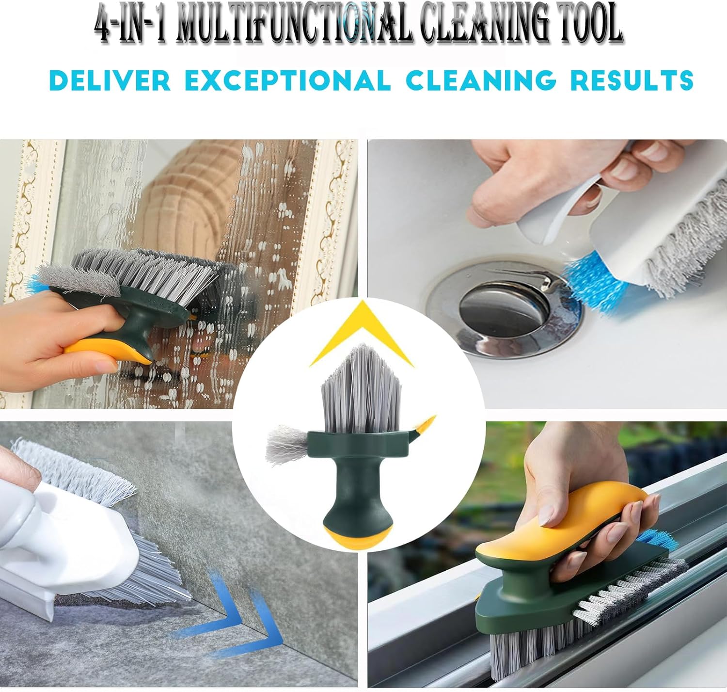 4-in-1 Grout Brush with Squeegee,Durable Bristles,Heavy-Duty Scrub Brushes for Cleaning Stiff Bristles Bathroom & Kitchen,Tile Floors Wall/Corner/Window (Green) Green - Image 6