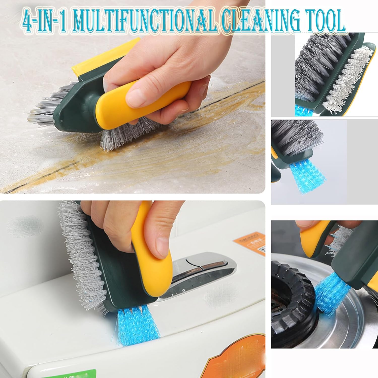 4-in-1 Grout Brush with Squeegee,Durable Bristles,Heavy-Duty Scrub Brushes for Cleaning Stiff Bristles Bathroom & Kitchen,Tile Floors Wall/Corner/Window (Green) Green - Image 7