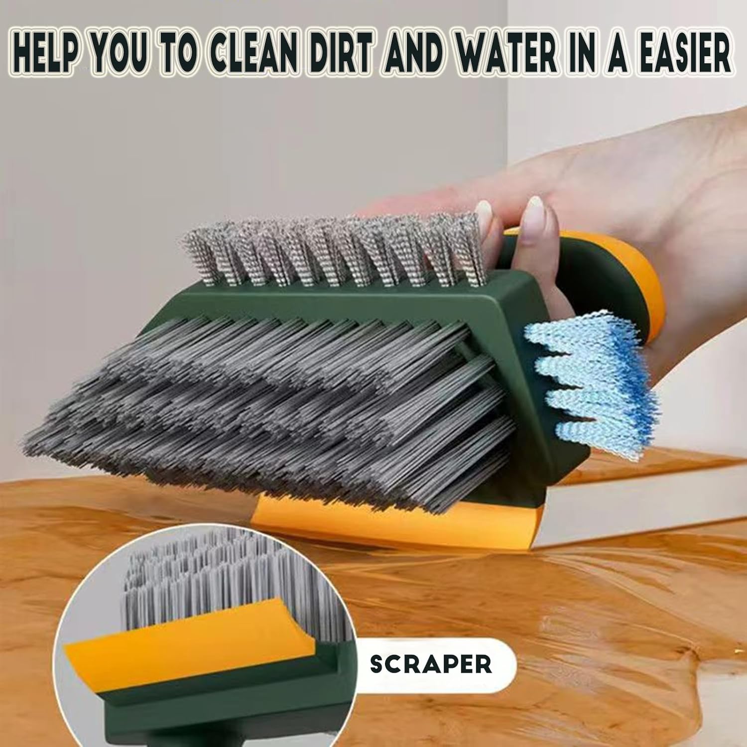 4-in-1 Grout Brush with Squeegee,Durable Bristles,Heavy-Duty Scrub Brushes for Cleaning Stiff Bristles Bathroom & Kitchen,Tile Floors Wall/Corner/Window (Green) Green - Image 8