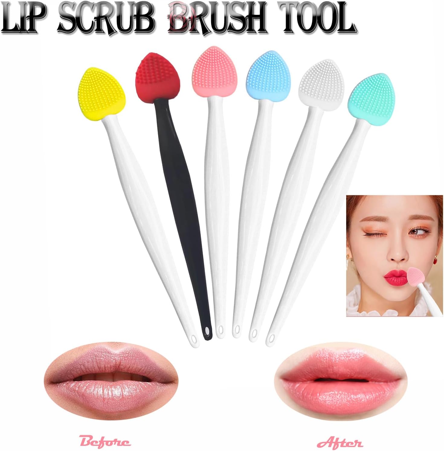 12PCS Lip Scrub Brush Tool,Double-Sided Silicone Exfoliating Lips Brushes Fuller Healthy - Image 3