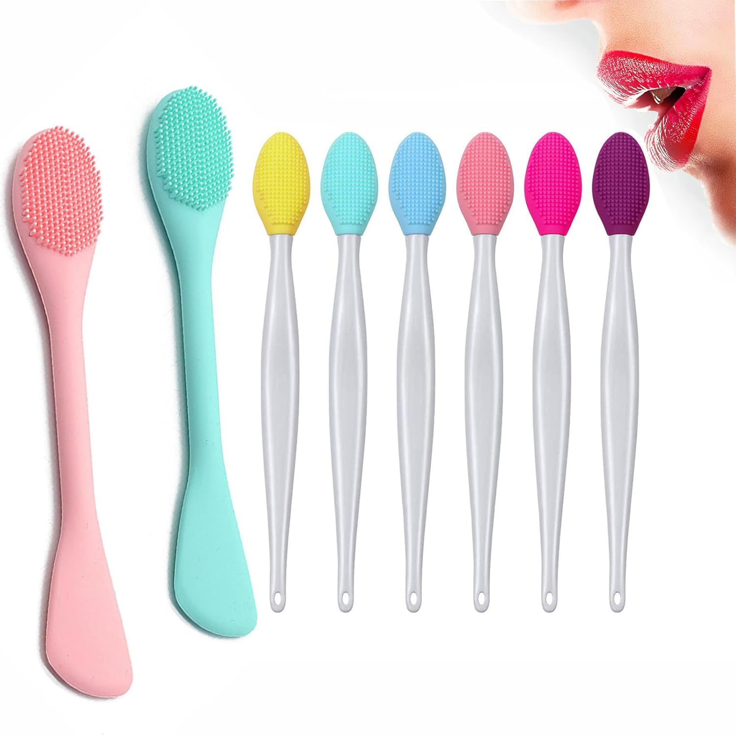 6Pcs Lip Scrub Brush & 2Pcs Silicone Face Mask Applicator Brush,Gentle Exfoliator Scrubber Tool - Image 1