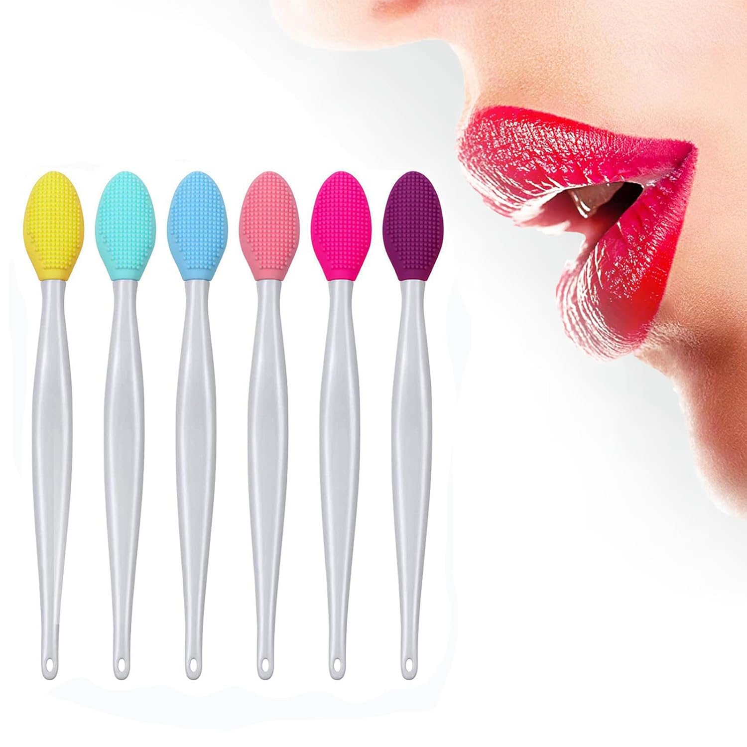 6Pcs Lip Scrub Brush & 2Pcs Silicone Face Mask Applicator Brush,Gentle Exfoliator Scrubber Tool - Image 2