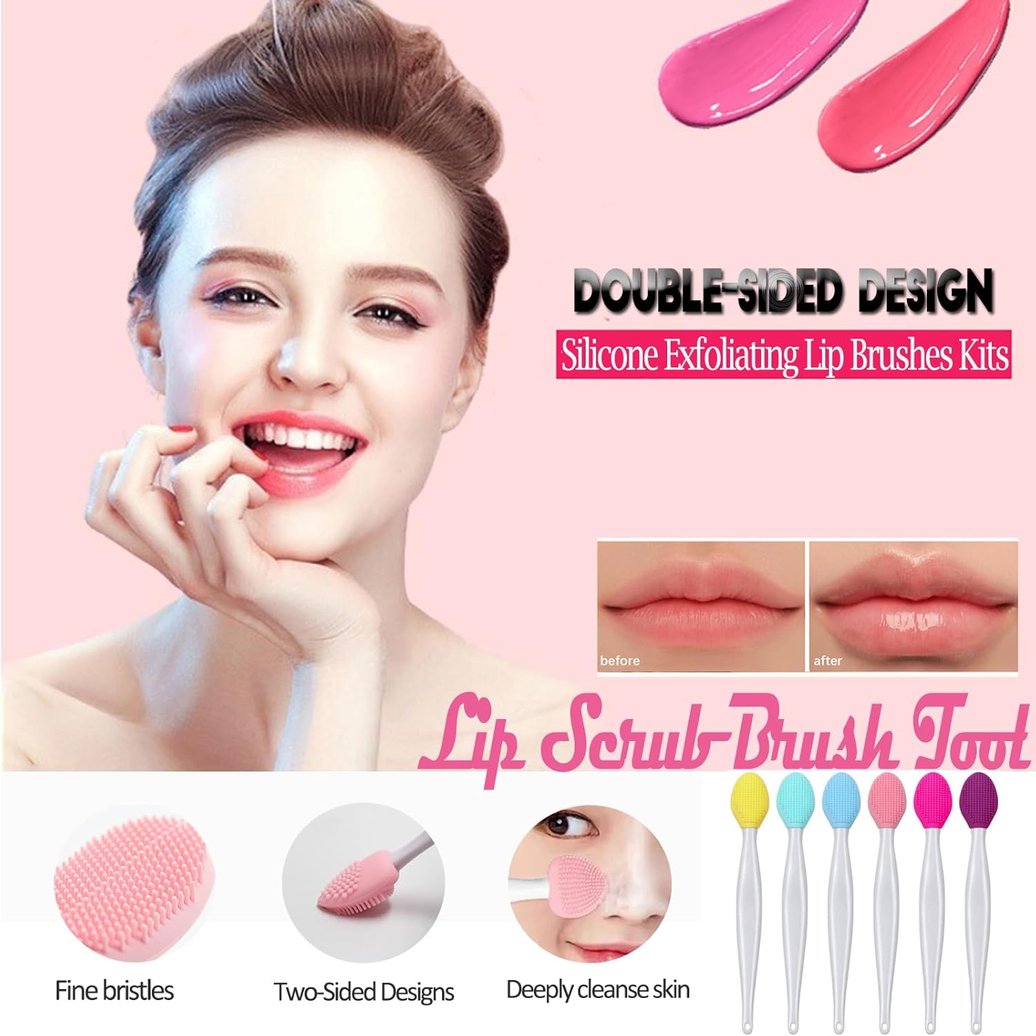 6Pcs Lip Scrub Brush & 2Pcs Silicone Face Mask Applicator Brush,Gentle Exfoliator Scrubber Tool - Image 4