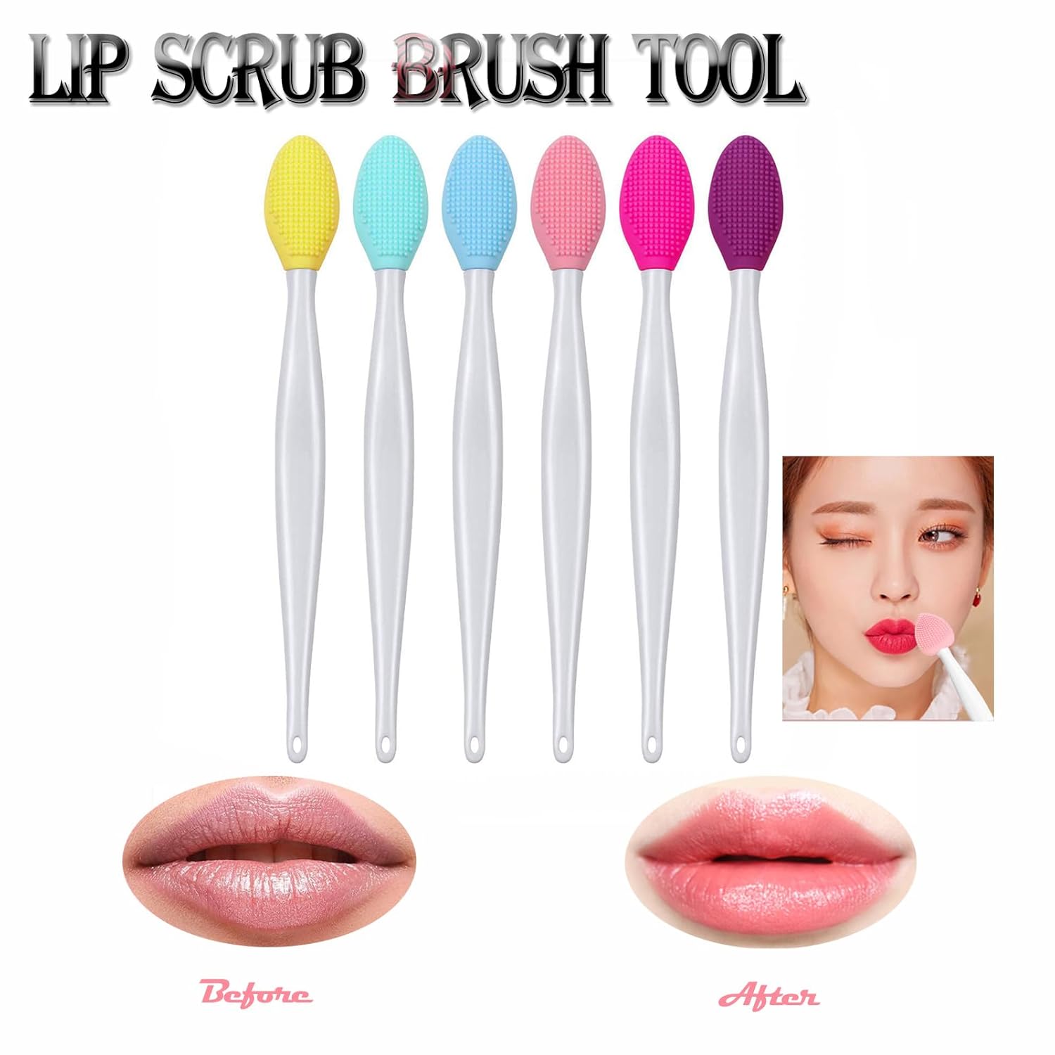 6Pcs Lip Scrub Brush & 2Pcs Silicone Face Mask Applicator Brush,Gentle Exfoliator Scrubber Tool - Image 5