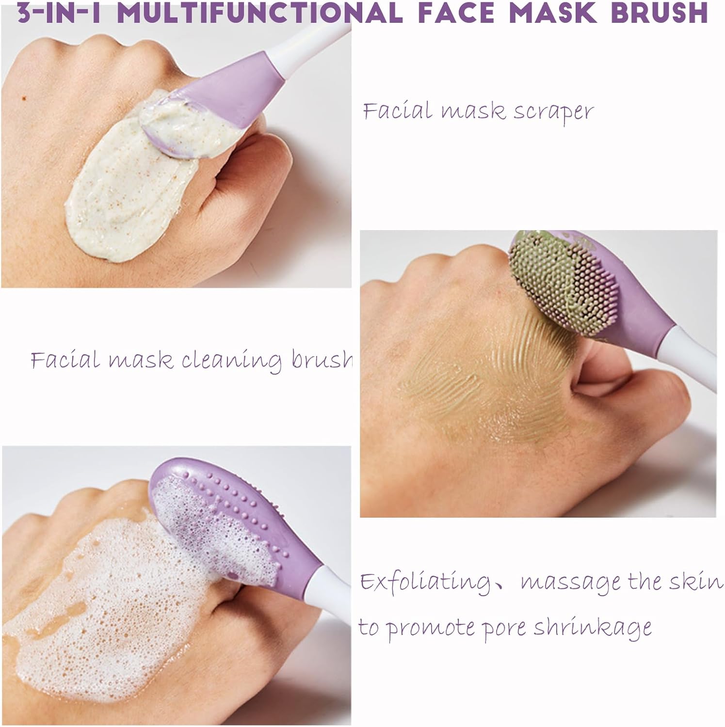 3PCS Double-Ended Silicone Face Mask Brush,Facial Cleansing Brushes,Facial Applicator,3-in-1 Brush Mud/Cream,Soft Makeup Beauty Tools for Apply Cream/Mud - Image 2