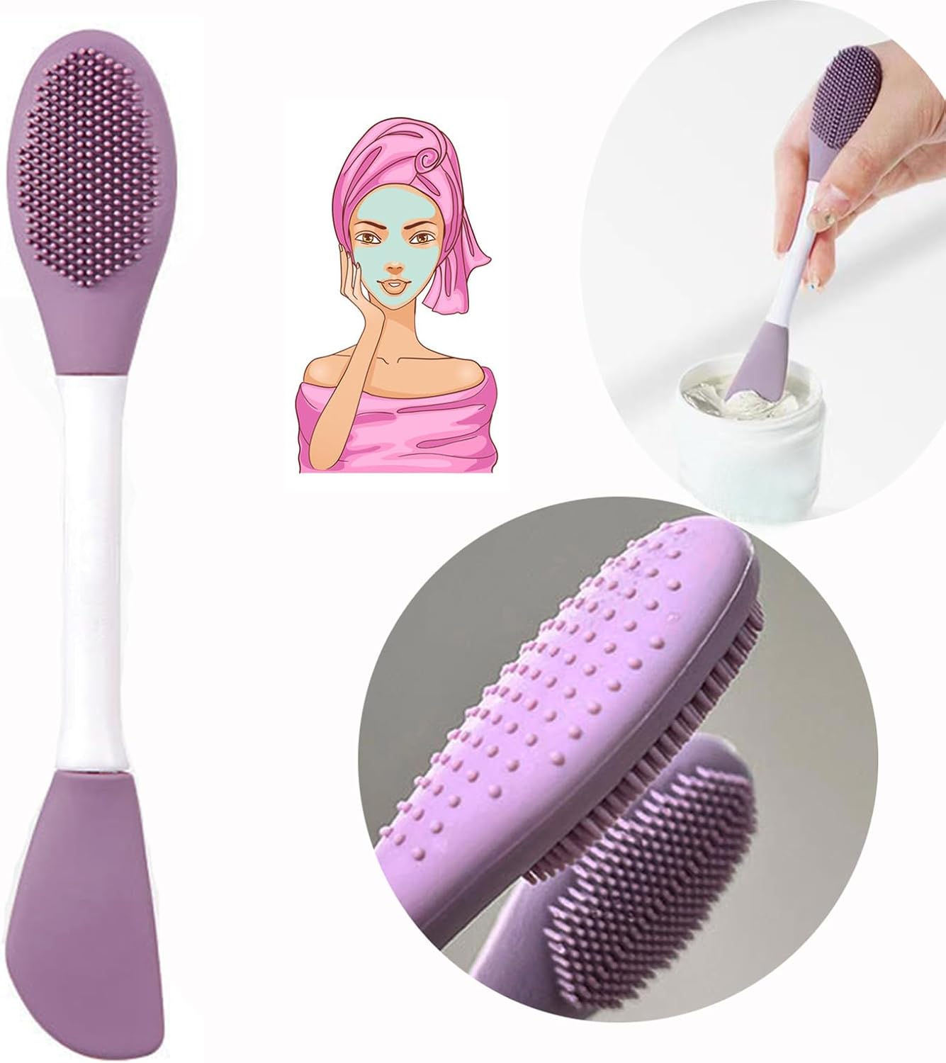3PCS Double-Ended Silicone Face Mask Brush,Facial Cleansing Brushes,Facial Applicator,3-in-1 Brush Mud/Cream,Soft Makeup Beauty Tools for Apply Cream/Mud - Image 4
