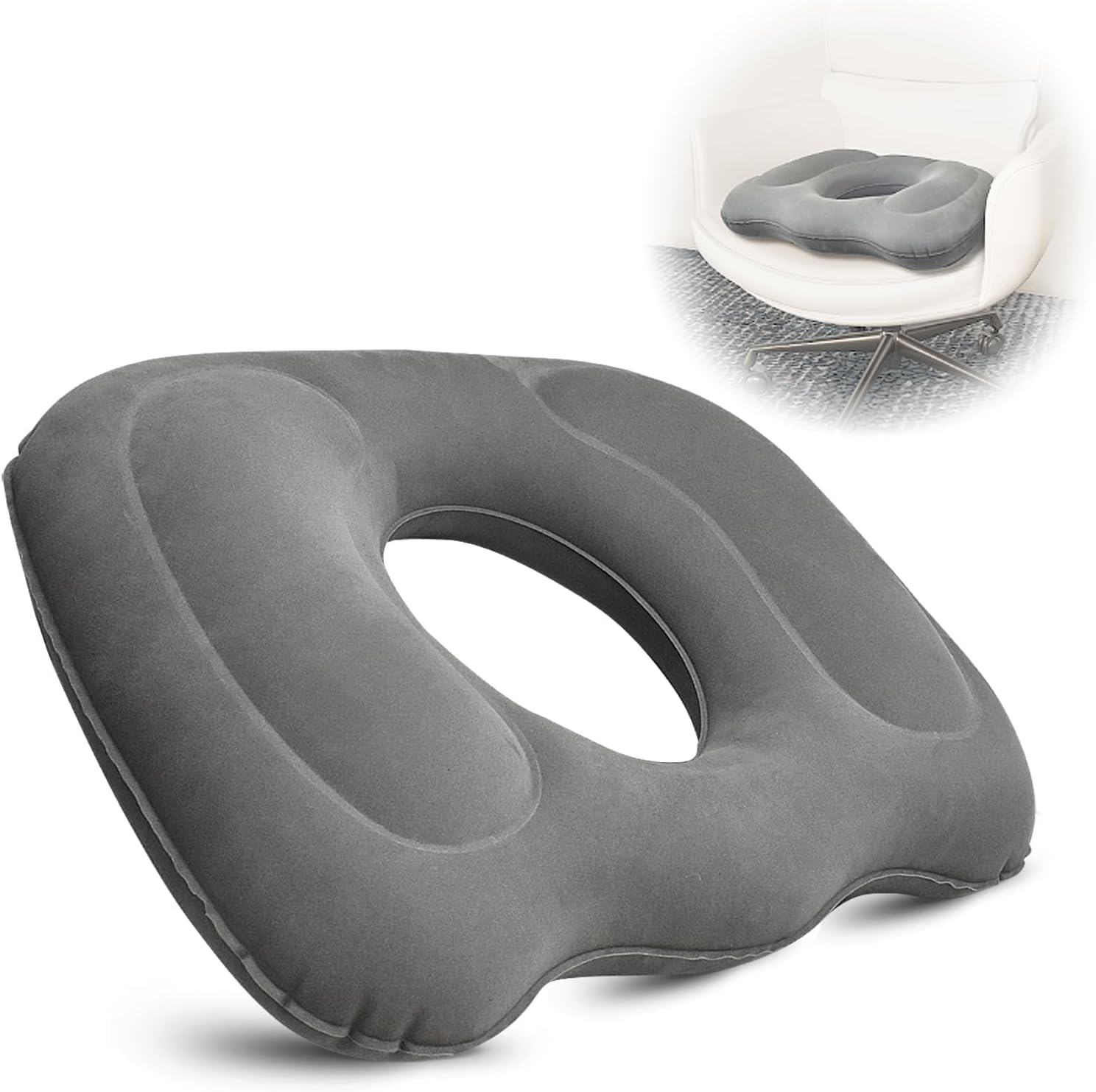 Petluno Inflatable Donut Cushion for Tailbone Pain Relief - Orthopedic Hemorrhoid & Sciatica Seat Cushion - Coccyx Cushion for Postpartum, Pregnancy, Office Chair, Car, Wheelchair & Post-Surgical Recovery (Grey) - Image 1
