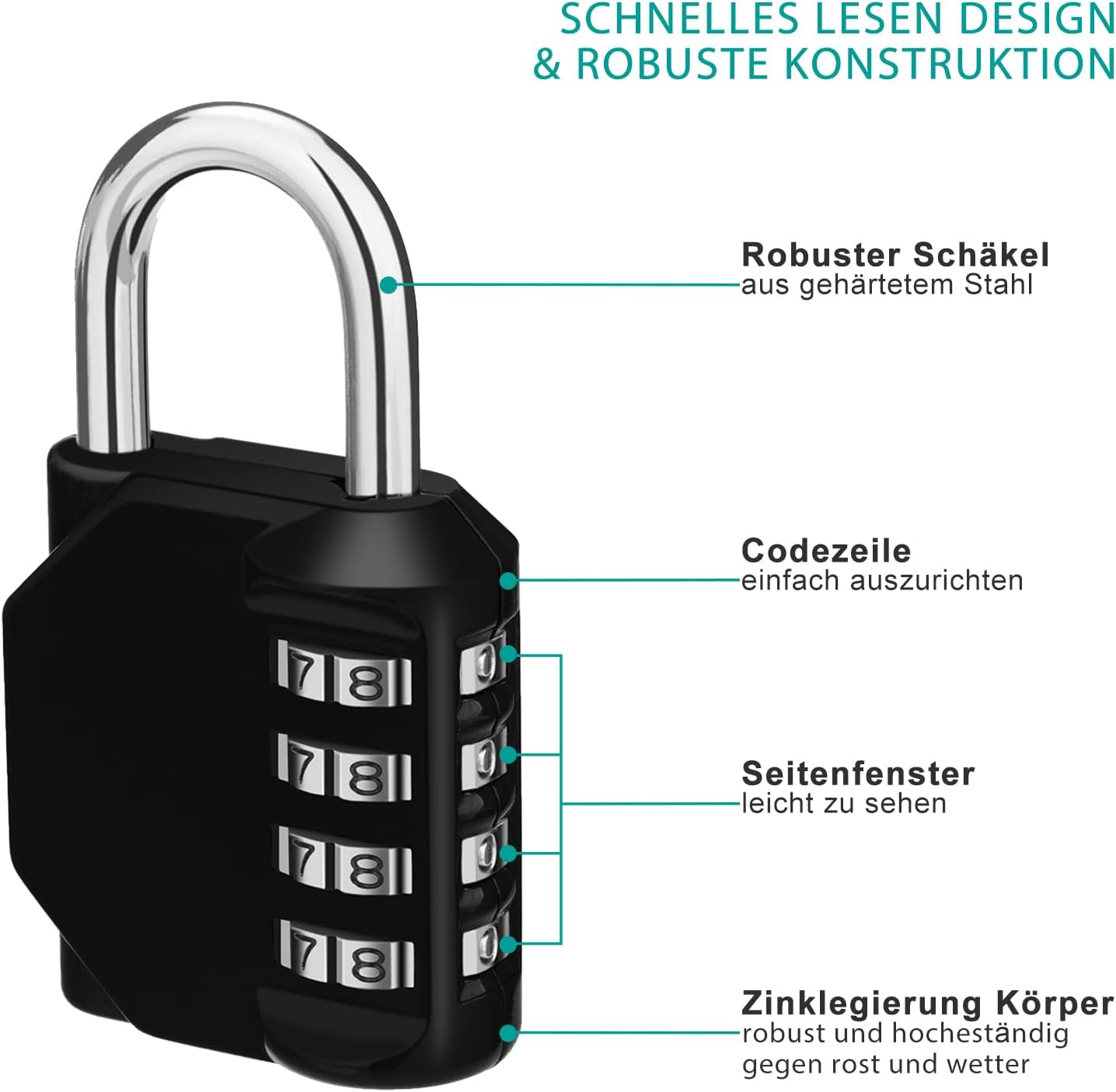 Petluno Padlock Numbers, 4-Digit Combination Lock, Weatherproof Lock for Outdoor Use (Black and Red) 2 Pieces, A-black&red 2P - Image 3