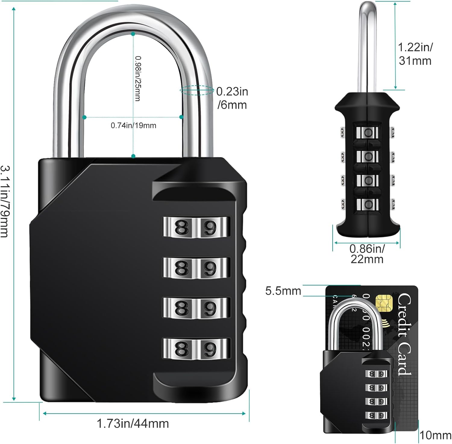 Petluno Padlock Numbers, 4-Digit Combination Lock, Weatherproof Lock for Outdoor Use (Black and Red) 2 Pieces, A-black&red 2P - Image 4