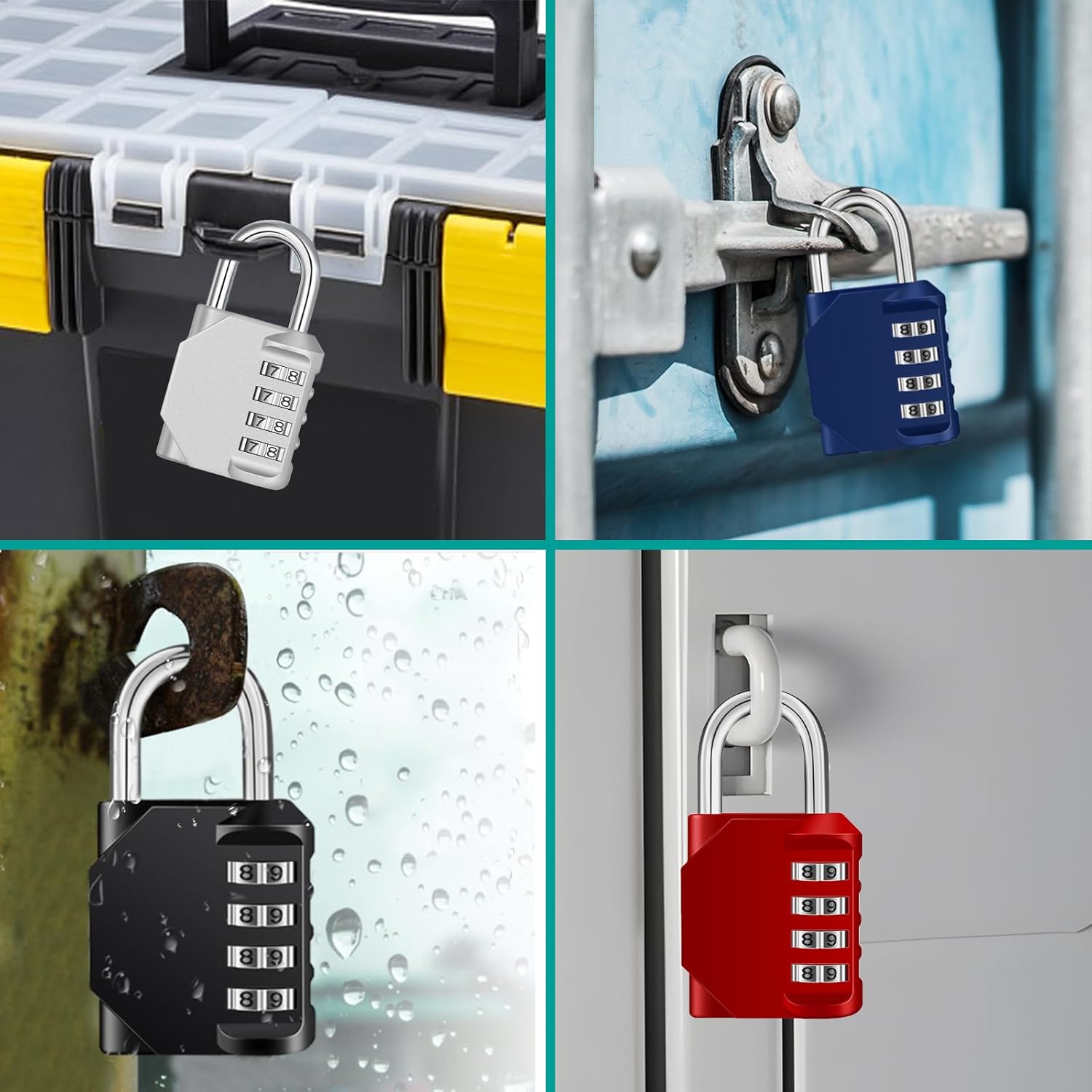 Petluno Padlock Numbers, 4-Digit Combination Lock, Weatherproof Lock for Outdoor Use (Black and Red) 2 Pieces, A-black&red 2P - Image 5
