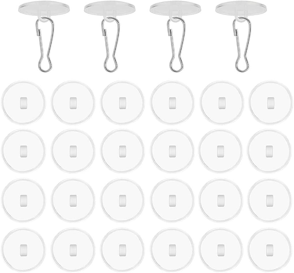 30 Pieces Clear Self-Adhesive Ceiling Hooks, No-Drill Ceiling Hooks, Sticky Hooks with Flagpole Clips for Bedroom, Bathroom, Kitchen, Bedroom Wall, Carnival Item - Image 1