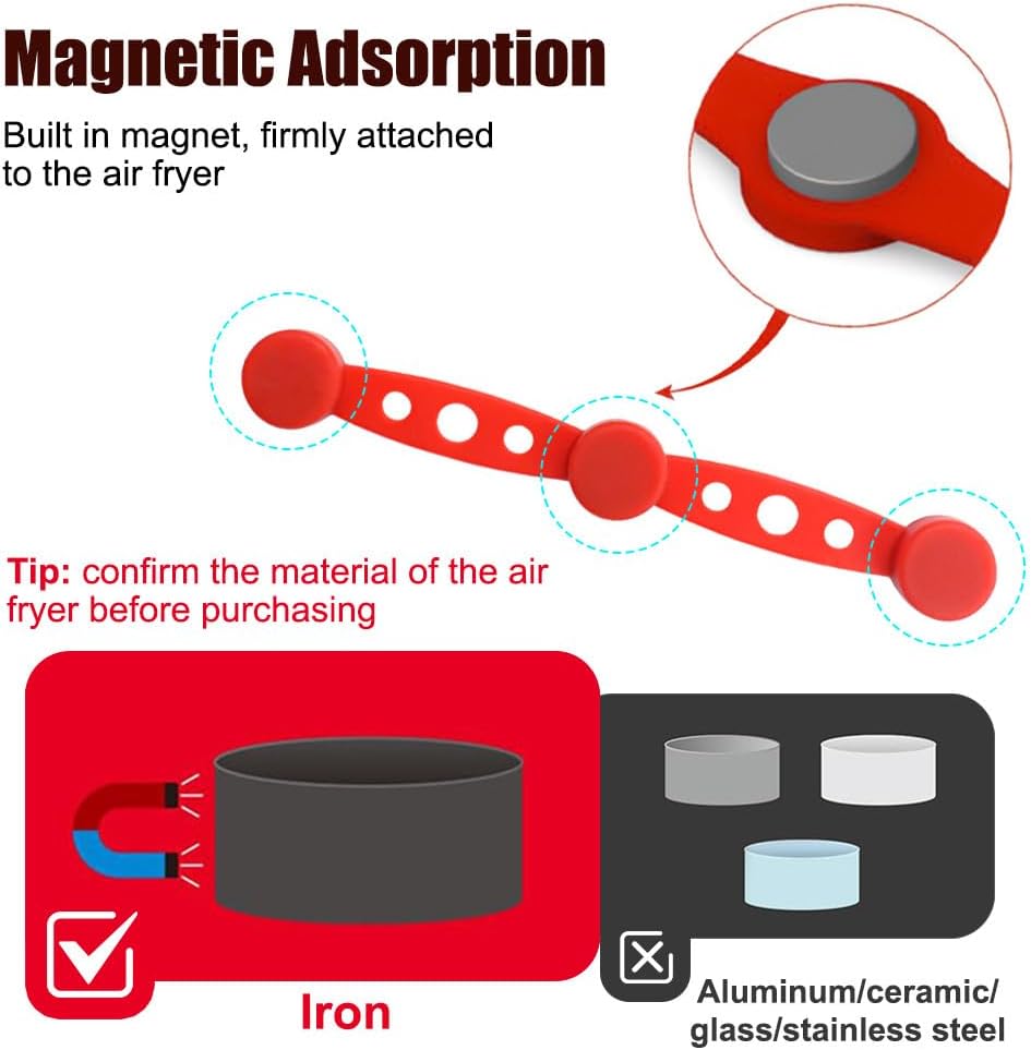 Magnetic Silicone Straps for Air Fryers, 12 Pieces Baking Paper Fastening Straps, Magnetic Silicone Straps for Cooking and Baking in the Air Fryer Black Round - Image 5