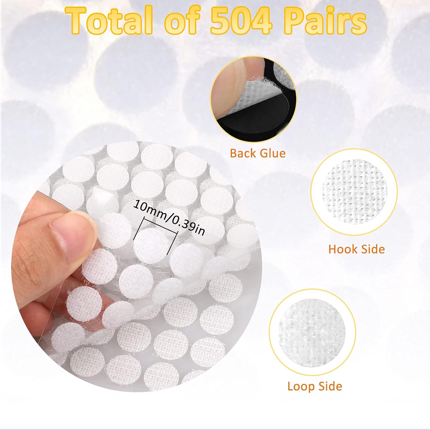 1008 Self-Adhesive Hook and Loop Dots - Petluno 10mm White Hook and Loop Stick on Dots, Round Hook and Loop Fasteners, Self Adhesive Hook and Loop Tape Strips for School Learning Materials, Christmas Cards, Binder Wallets 504 - Image 2