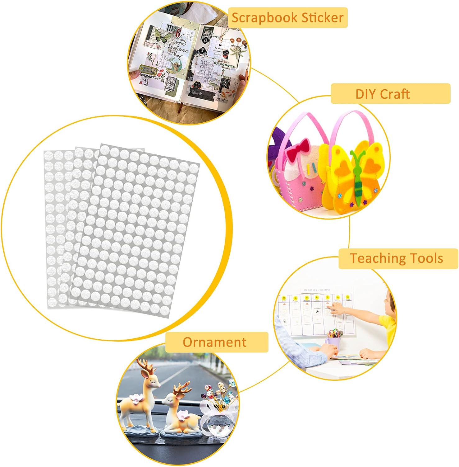 1008 Self-Adhesive Hook and Loop Dots - Petluno 10mm White Hook and Loop Stick on Dots, Round Hook and Loop Fasteners, Self Adhesive Hook and Loop Tape Strips for School Learning Materials, Christmas Cards, Binder Wallets 504 - Image 6