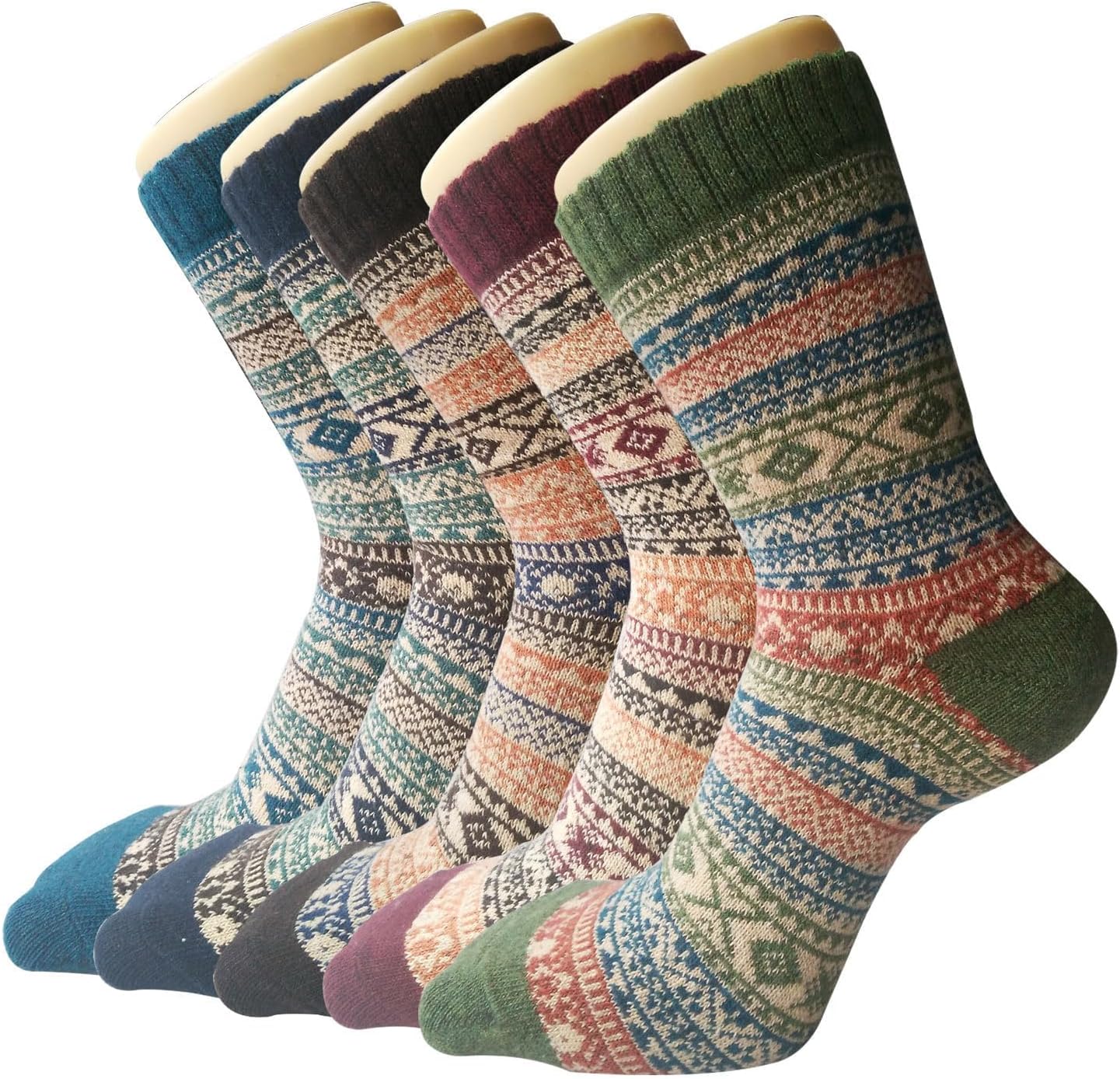 5 Pairs Women's Thermal Wool Socks Warm Knit Ladies for Winter, One Size, A6 - Image 1