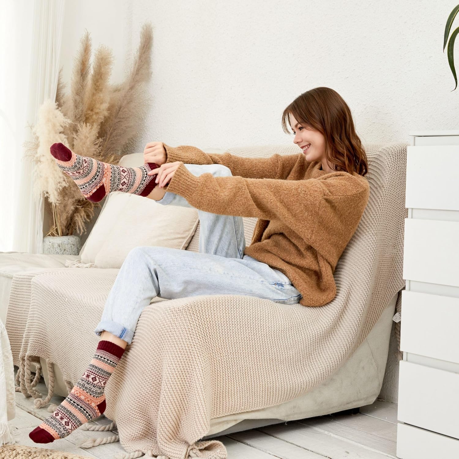 5 Pairs Women's Thermal Wool Socks Warm Knit Ladies for Winter, One Size, A6 - Image 2
