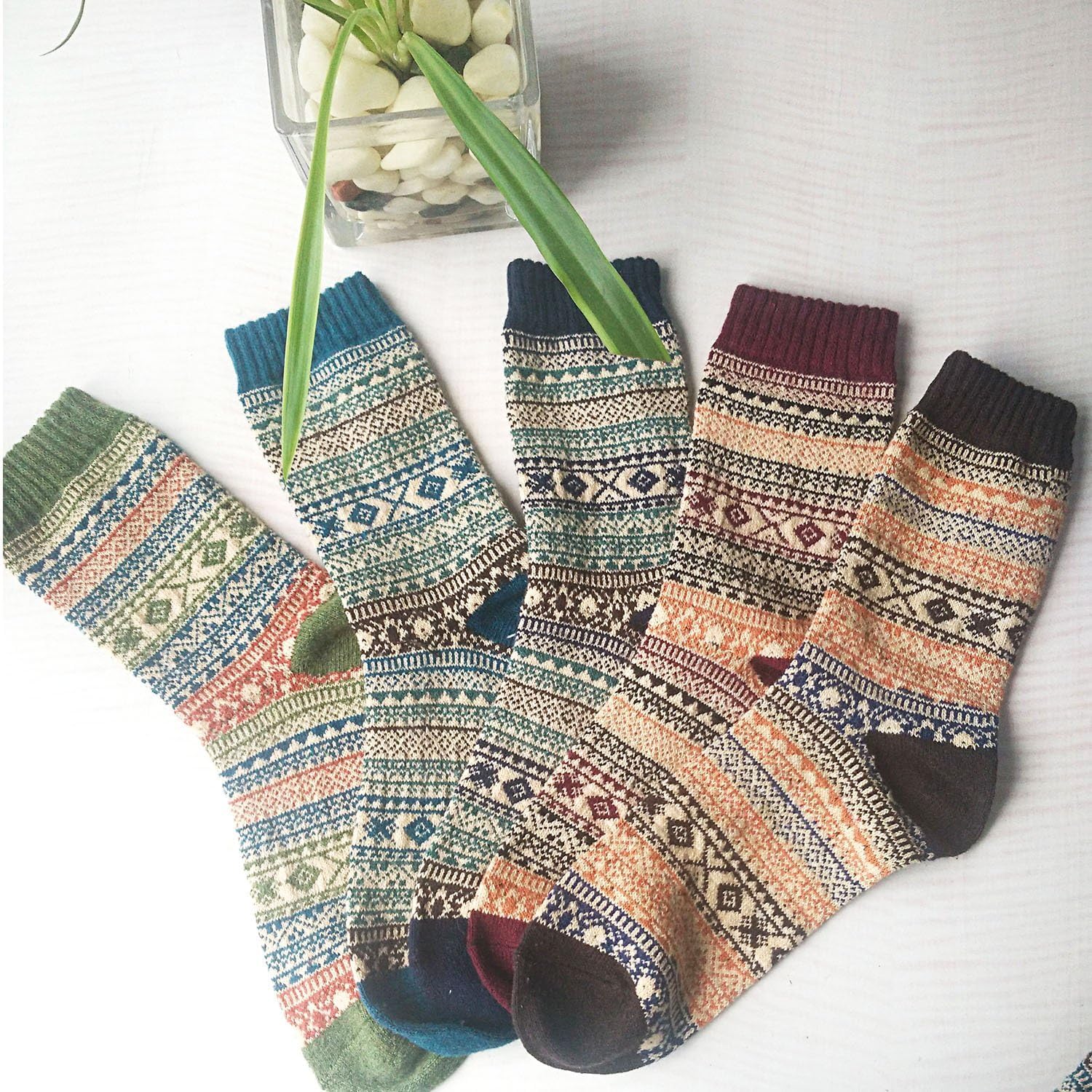 5 Pairs Women's Thermal Wool Socks Warm Knit Ladies for Winter, One Size, A6 - Image 4