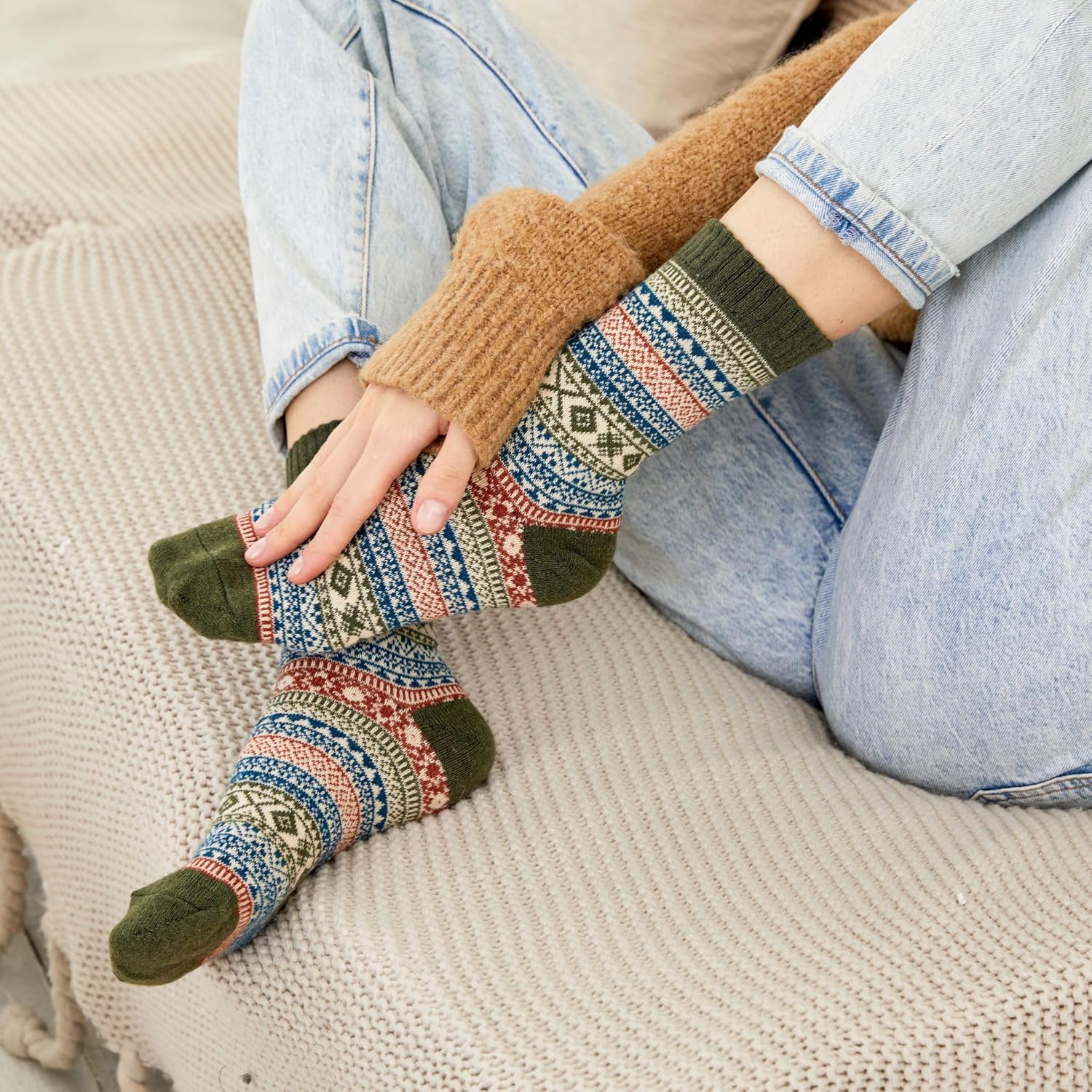 5 Pairs Women's Thermal Wool Socks Warm Knit Ladies for Winter, One Size, A6 - Image 6