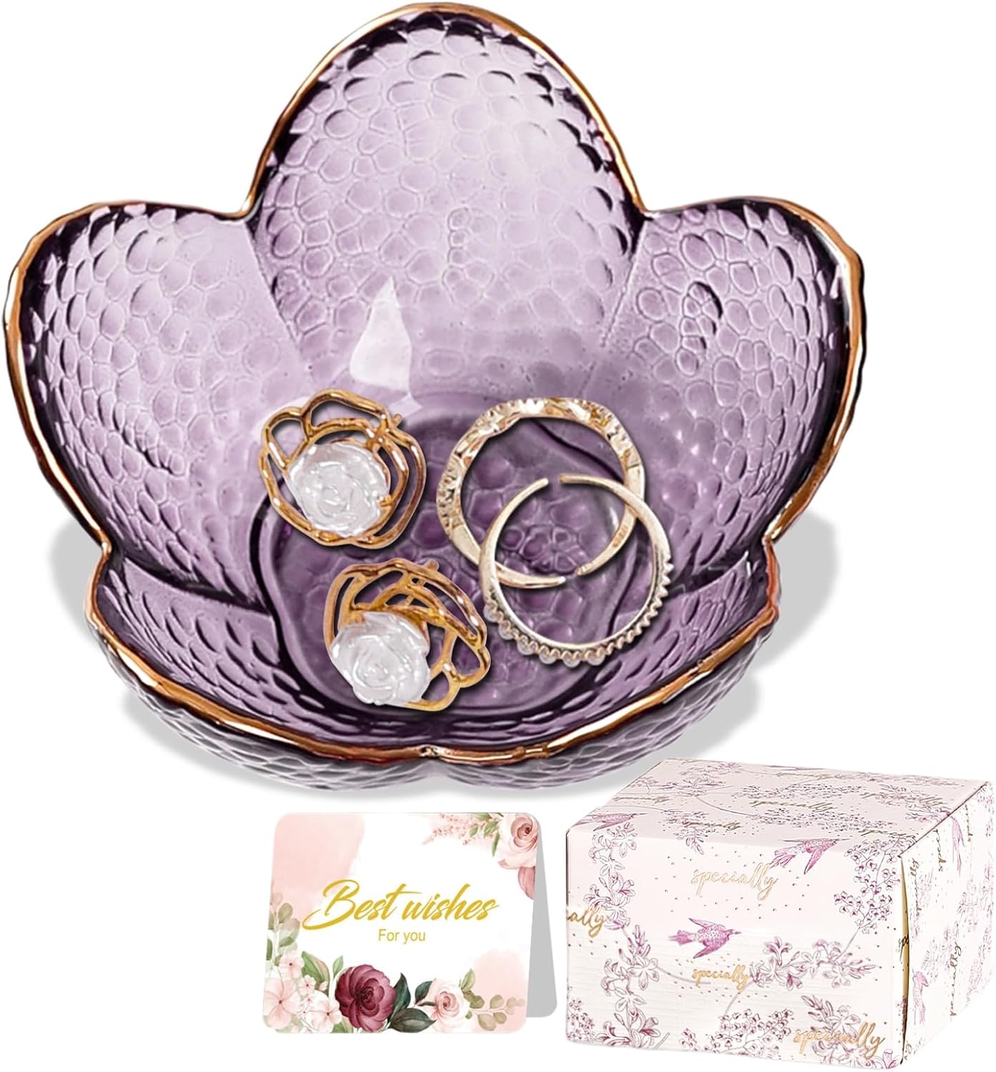Gifts For Women Trinket Dish Unique Birthday New Home Her Jewellery Tray Cute Room Decor Aesthetic Bedroom Accessories Ring Holders Small Friendship Christmas House Warming Purple-9cm - Image 1