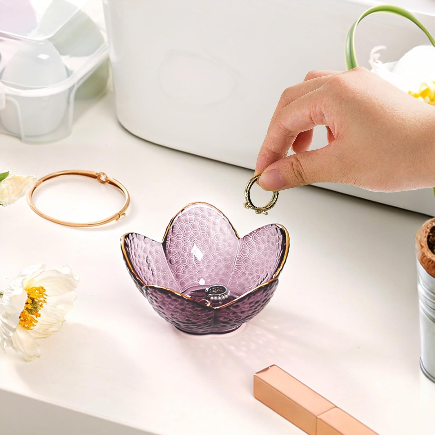 Gifts For Women Trinket Dish Unique Birthday New Home Her Jewellery Tray Cute Room Decor Aesthetic Bedroom Accessories Ring Holders Small Friendship Christmas House Warming Purple-9cm - Image 2
