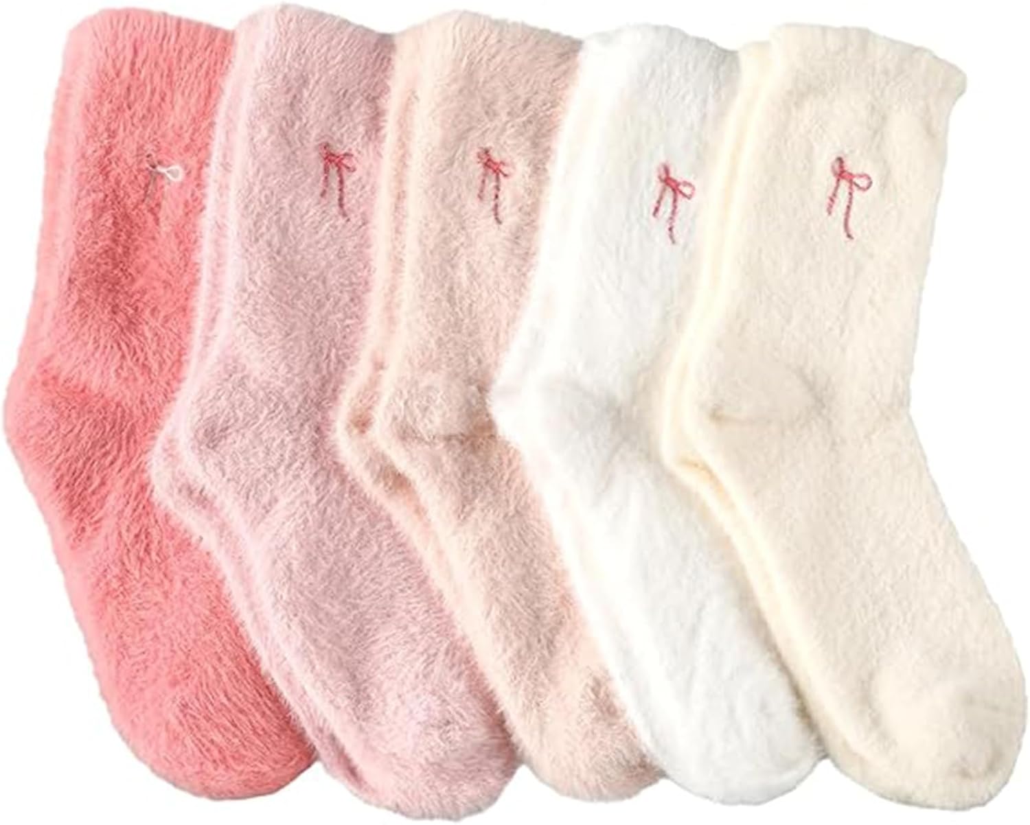 5 Pairs Fluffy Cosy Socks Ladies With Bow, Warm Winter Socks, Thick Furry For Home, Thermal Ladies, Soft Sleep - Image 1