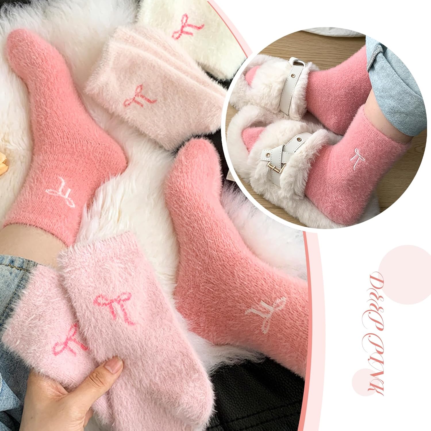 5 Pairs Fluffy Cosy Socks Ladies With Bow, Warm Winter Socks, Thick Furry For Home, Thermal Ladies, Soft Sleep - Image 6