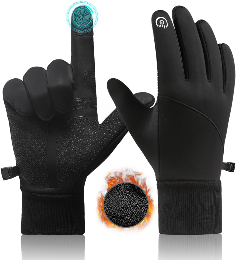 Petluno Winter Warm Gloves, Windproof Water-Resistant Thermal Gloves Anti-slip Touch Screen Cycling for Men Women Hiking Climbing Riding Bike Outdoor Sports Black M - Image 1