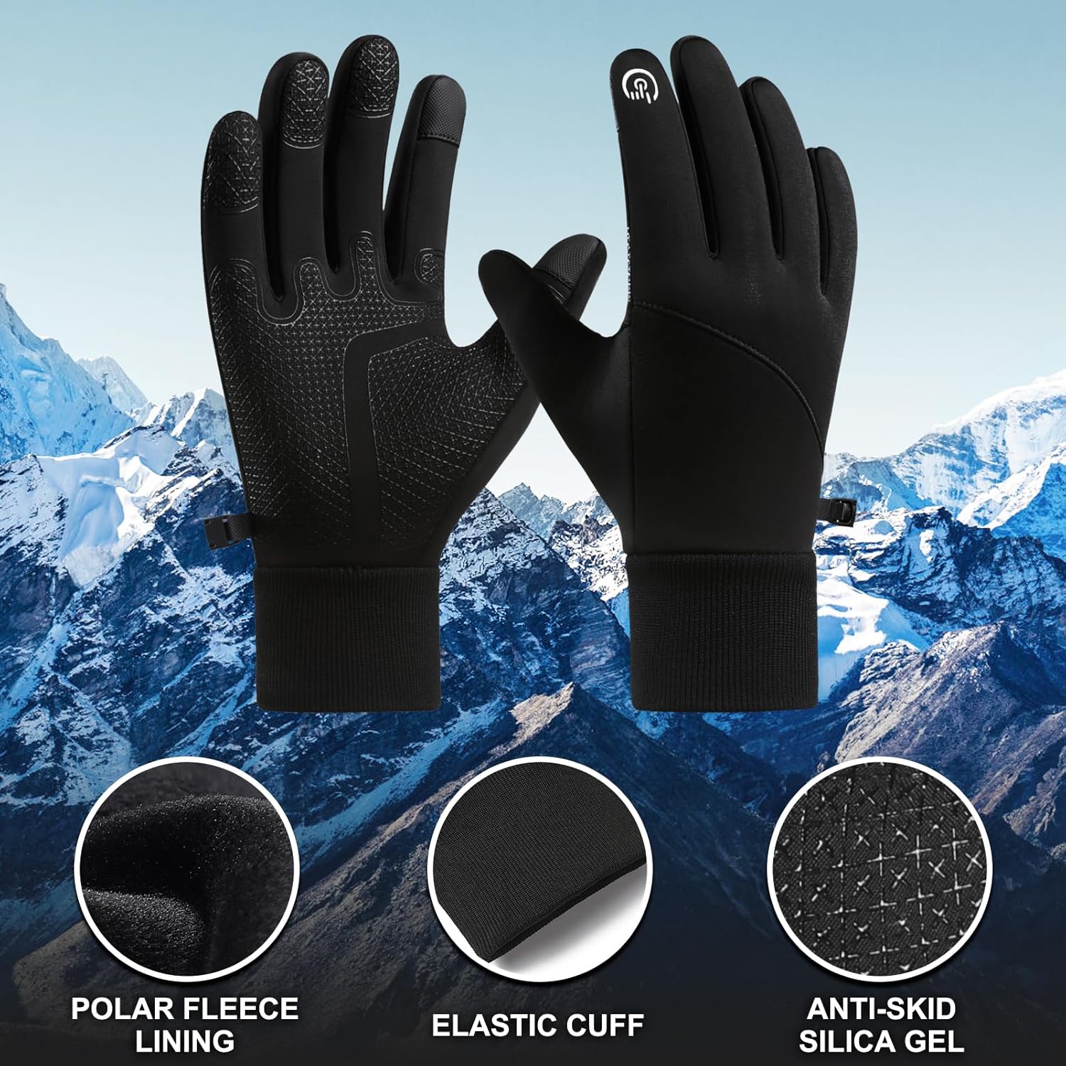 Petluno Winter Warm Gloves, Windproof Water-Resistant Thermal Gloves Anti-slip Touch Screen Cycling for Men Women Hiking Climbing Riding Bike Outdoor Sports Black M - Image 2