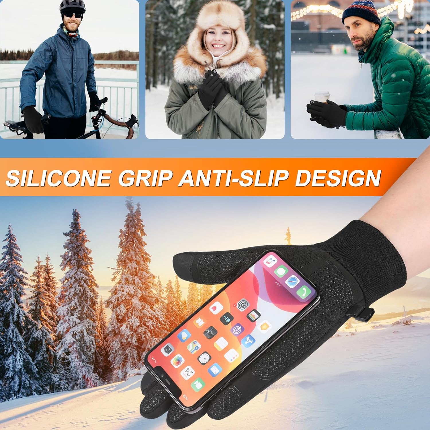 Petluno Winter Warm Gloves, Windproof Water-Resistant Thermal Gloves Anti-slip Touch Screen Cycling for Men Women Hiking Climbing Riding Bike Outdoor Sports Black M - Image 4