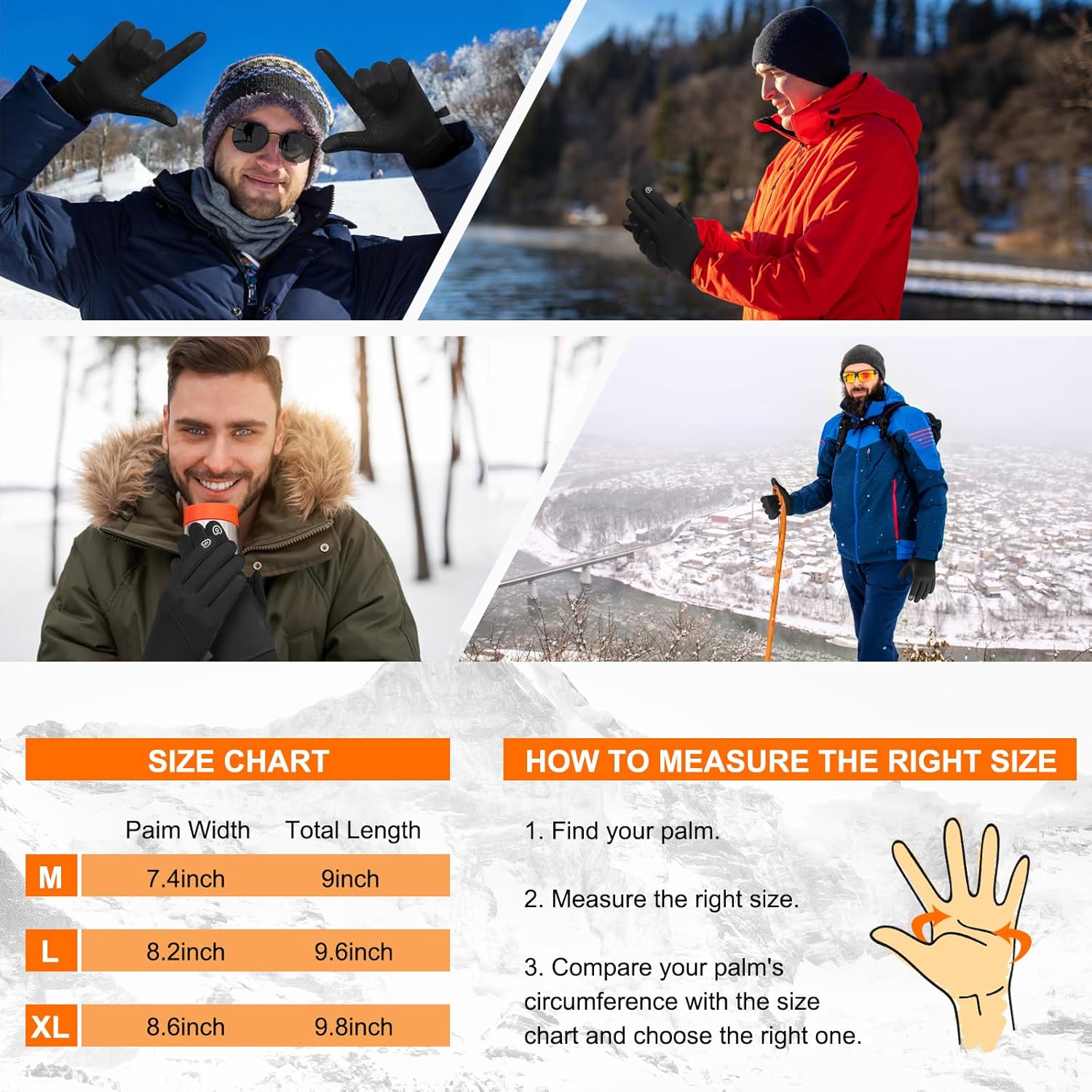 Petluno Winter Warm Gloves, Windproof Water-Resistant Thermal Gloves Anti-slip Touch Screen Cycling for Men Women Hiking Climbing Riding Bike Outdoor Sports Black M - Image 6