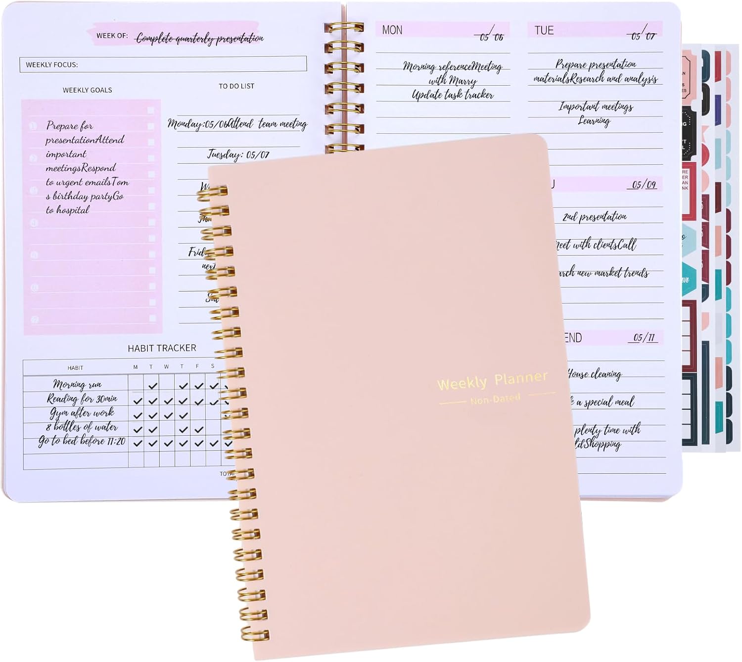 To Do List Notebook, A5 Weekly Planner Undated, Planning Pad Checklist Productivity Organizer 52 Pages for Students, Work, Fitness (Pink) Pink - Image 8
