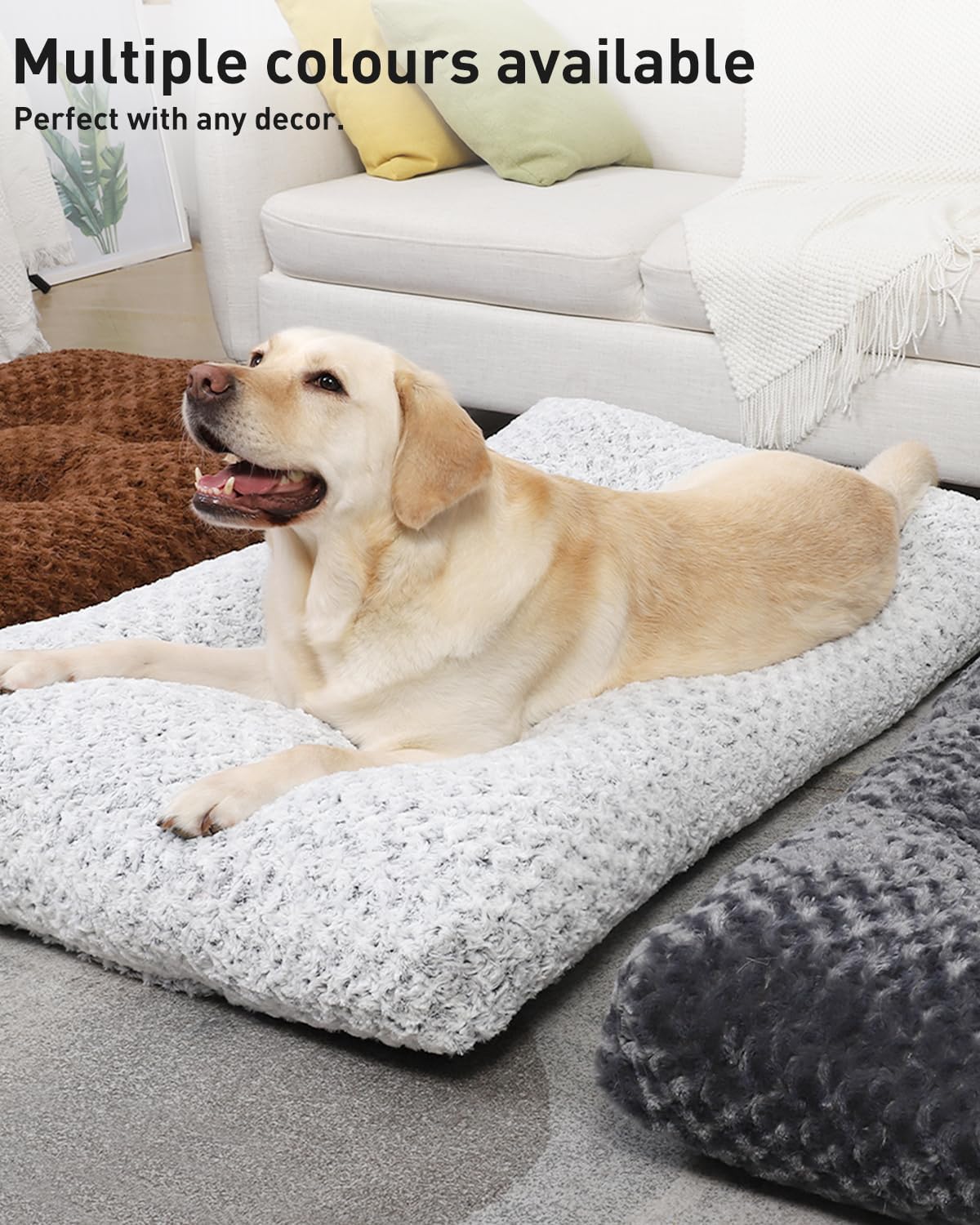 Petluno Large Dog Bed Washable, Calming Crate Mattress with Non Skid Bottom, Fluffy Anti Anxiety Beds, Pet Pillow Cushion, Dark Grey, 90x60x8cm Grey 90 x 60 8 cm (L W H) - Image 8